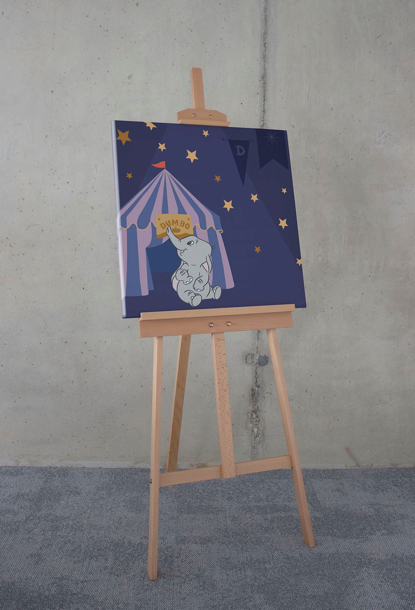 Image of Komar Leinwandbild "Starry Night with Dumbo - Grösse 60 x 60 cm" Disney 60 x 60 cm (Breite x Höhe), 1 Stk. tlg. Keilrahmenbild mit Echtholzrahmen, Kinderzimmer