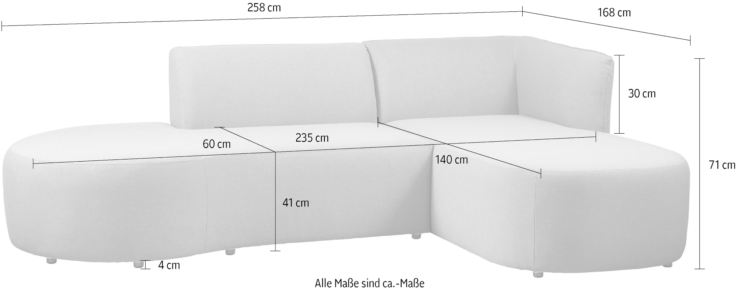 WOOOD Ecksofa »Chios Outdoor-Polyolefin-Stoff waterproof  H 71 x B 258 x T 168 cm« UV-beständige Beschichtung, Tragkraft 300 kg, pfleigleicht