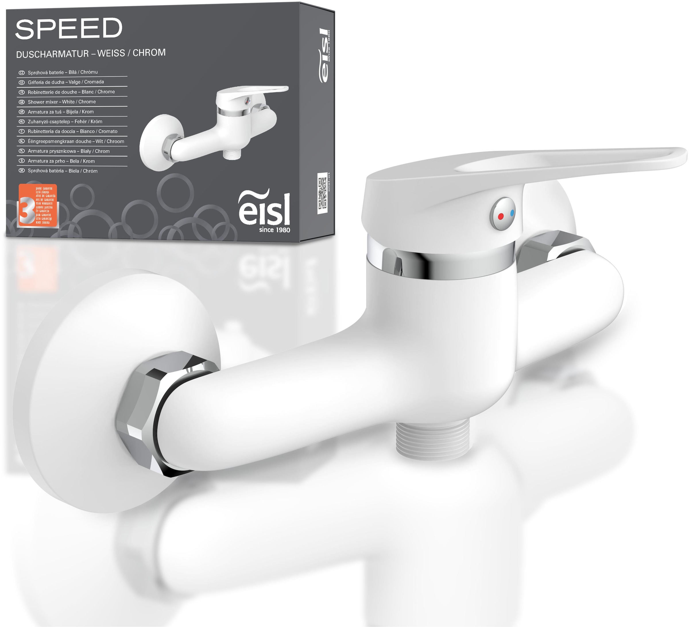Image of Eisl Duscharmatur "SPEED" Wasserhahn Bad, Mischbatterie Dusche in Weiss/Chrom