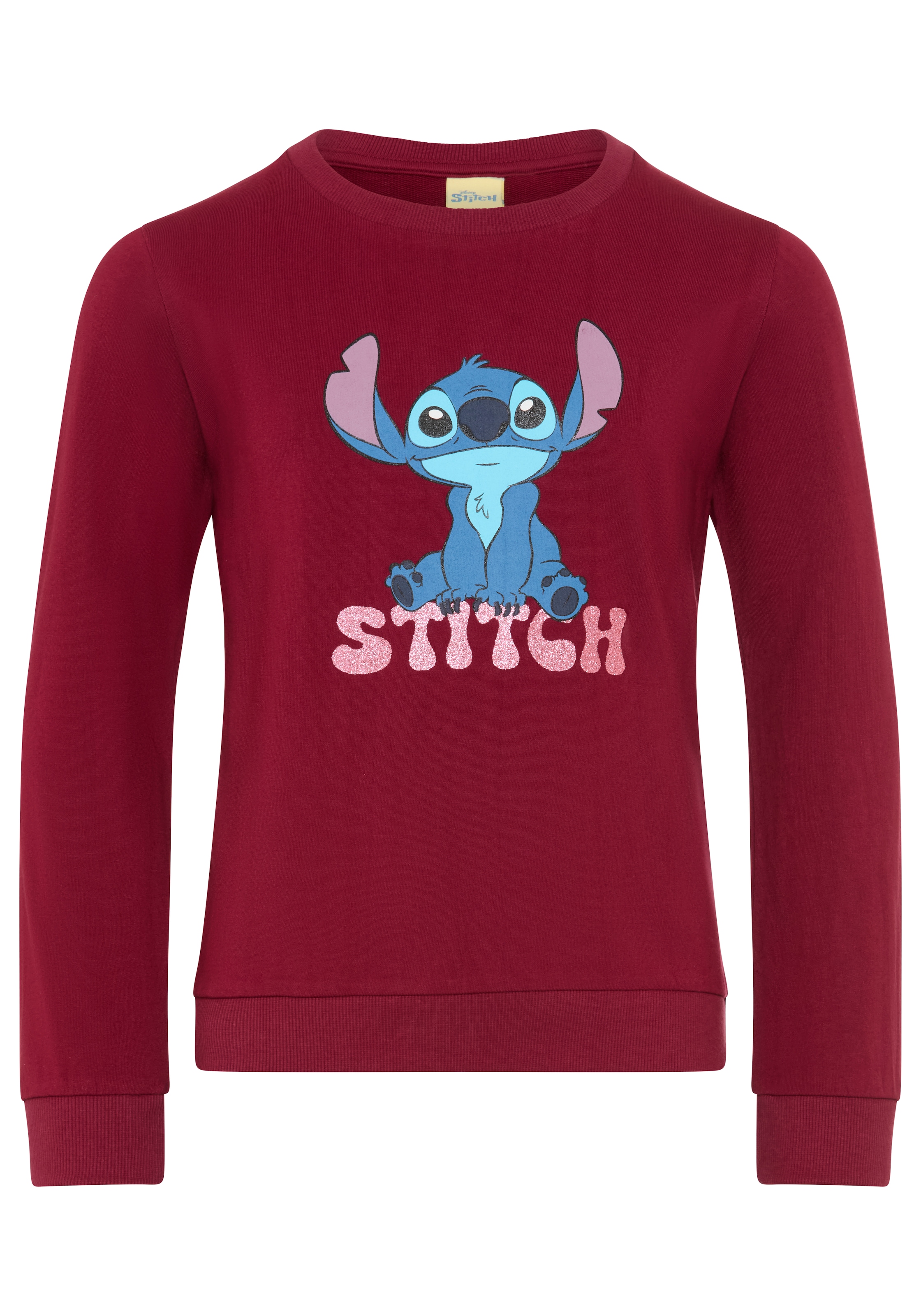 KIDSWORLD Sweat-shirt »STITCH Glitzerprint Sweatshirt, Disney«, avec col rond, bord-côtes, longueur couvrant les hanches
