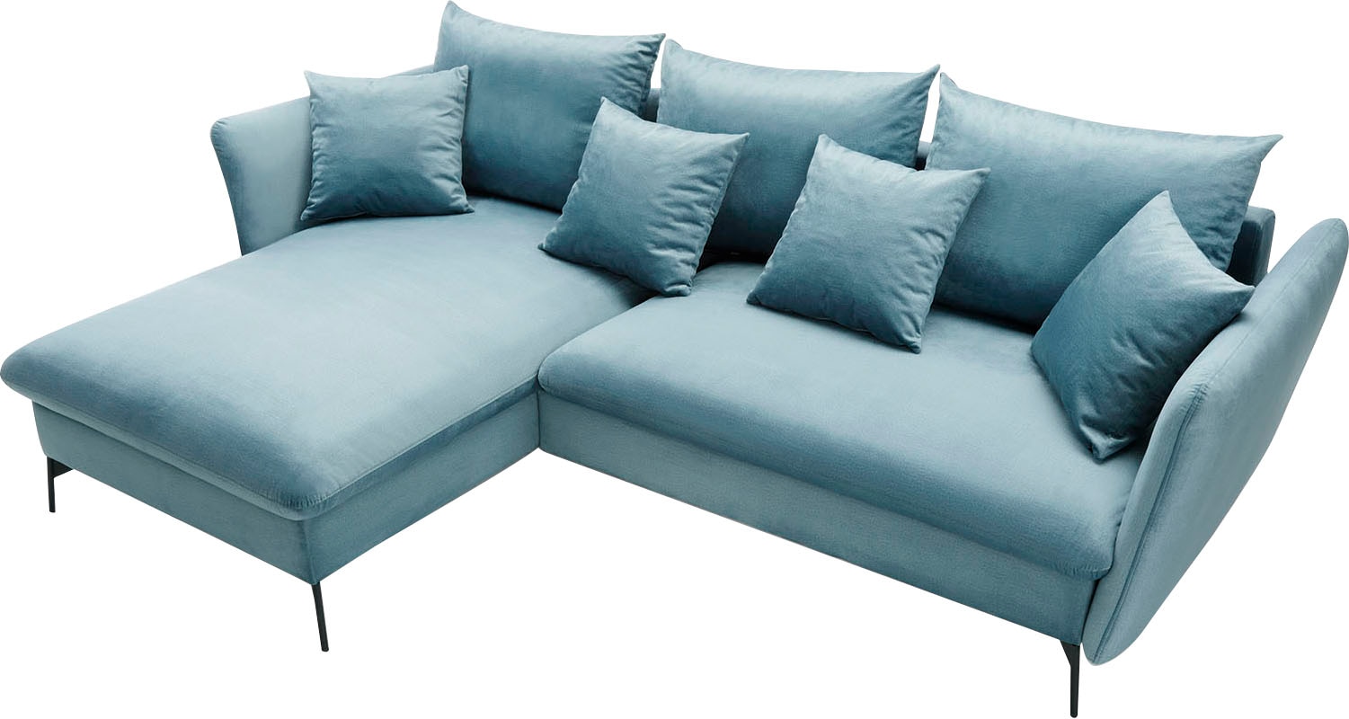 GOODproduct Canapé d'angle »LIVORNO,258 cm, L-Form,« fonction couchage et coffre (139/224cm), velours, structure, tissu tissé
