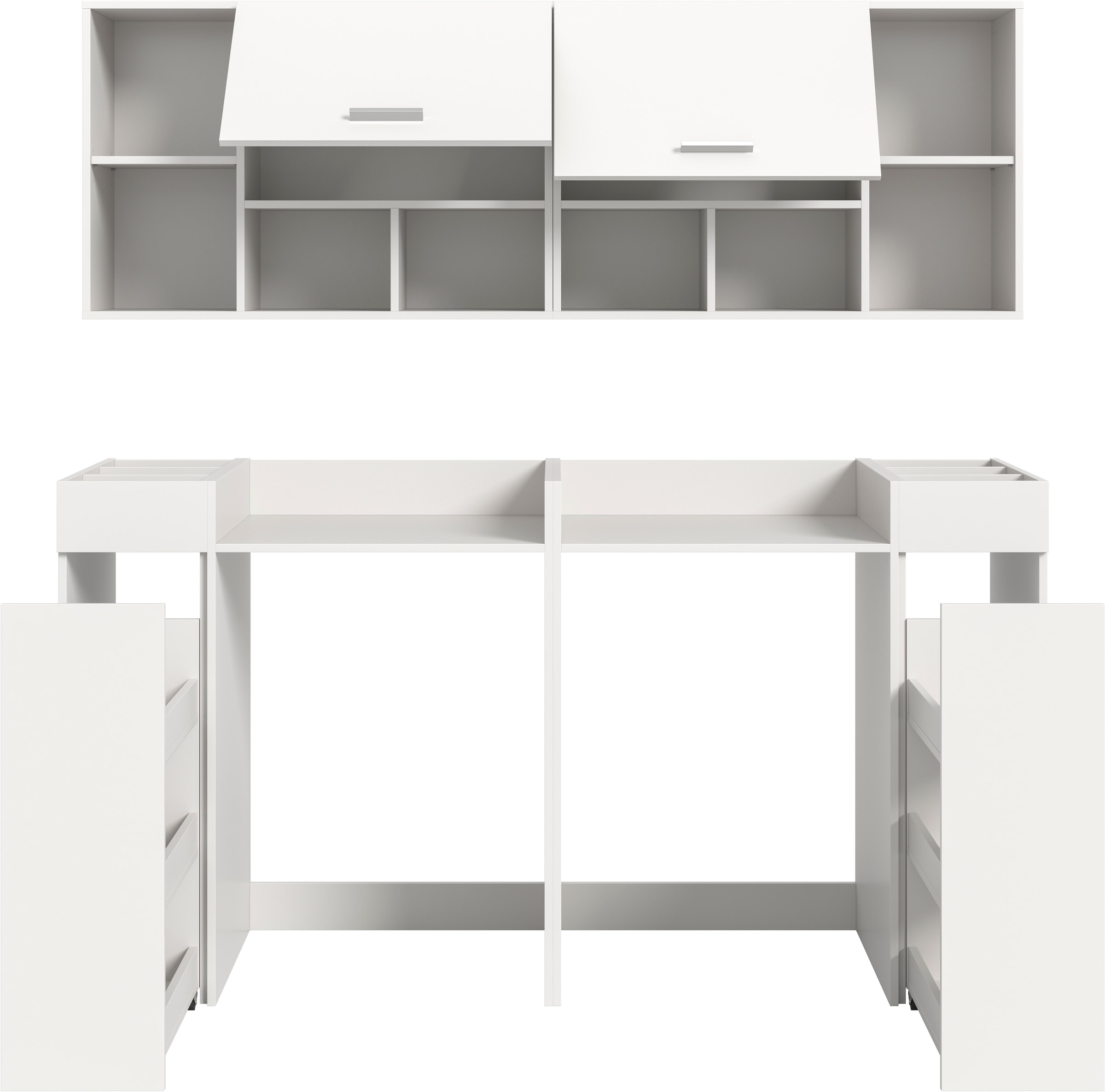 welltime Badmöbel-Set »FALAS,  6-teilig, Hauswirtschaftsraum Set, Breite 190 cm« Set, 2x Waschmaschinenumbauschrank, 2x Standregal & 2x Hängeschrank, 6 Stk. tlg.
