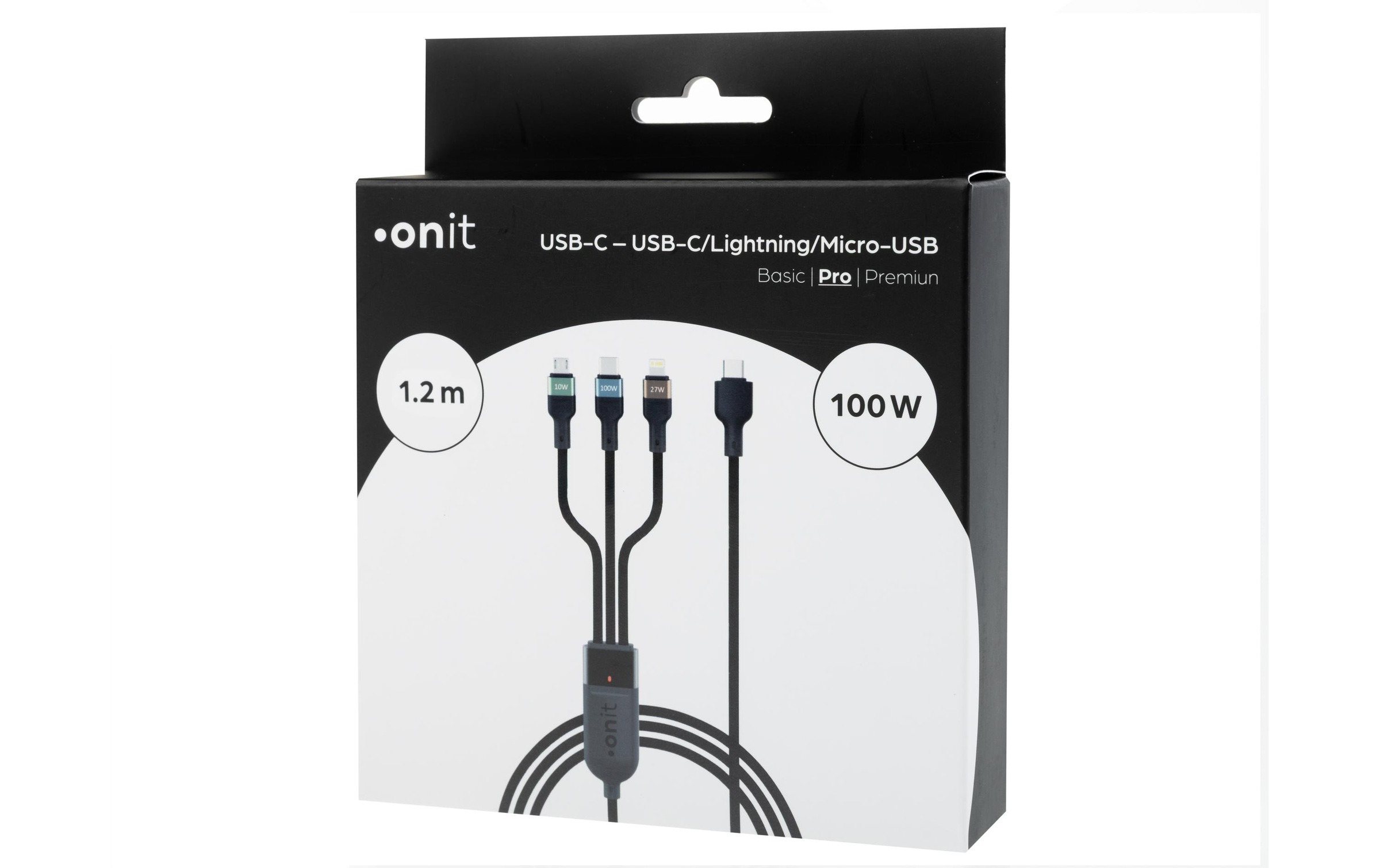 onit Câble USB »2.0-Kabel - Lightning/USB-C/Micro-USB B, 1,2 m« 120 cm Multiadapterkabel mit einer Ladeleistung von bis zu 100 W