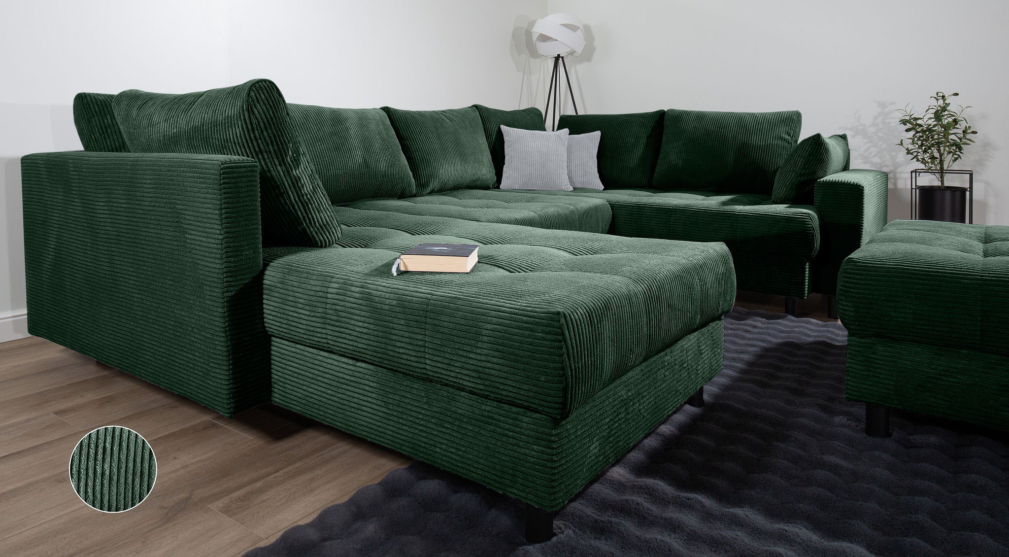 Home affaire Wohnlandschaft »Toni U-Form mit Armlehne«, inkl. Hocker und Zierkissen in abgesetzter Farbe, mit Bonnelfederkern