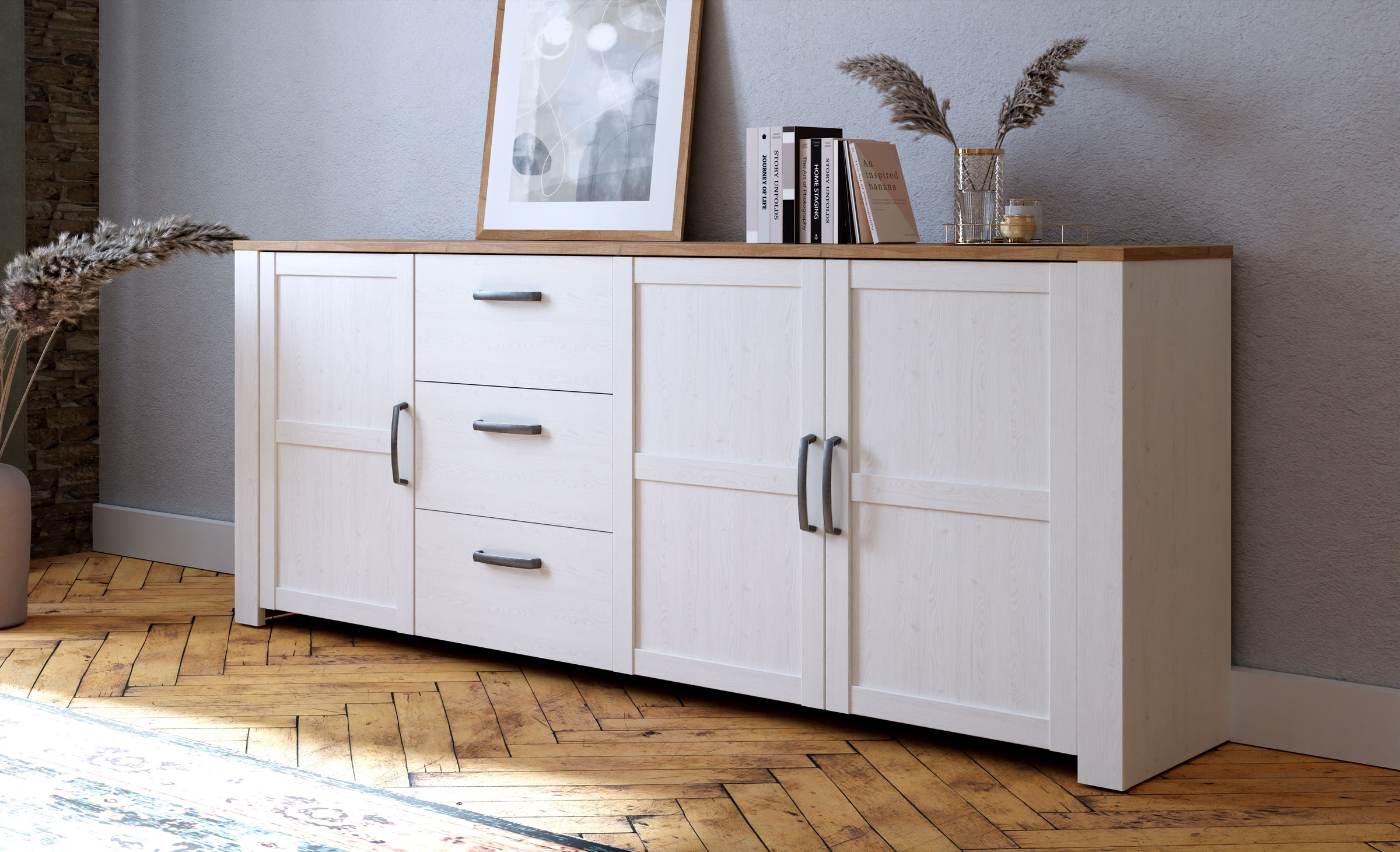 Bohol Large Sideboard in Riviera Oak/White, none