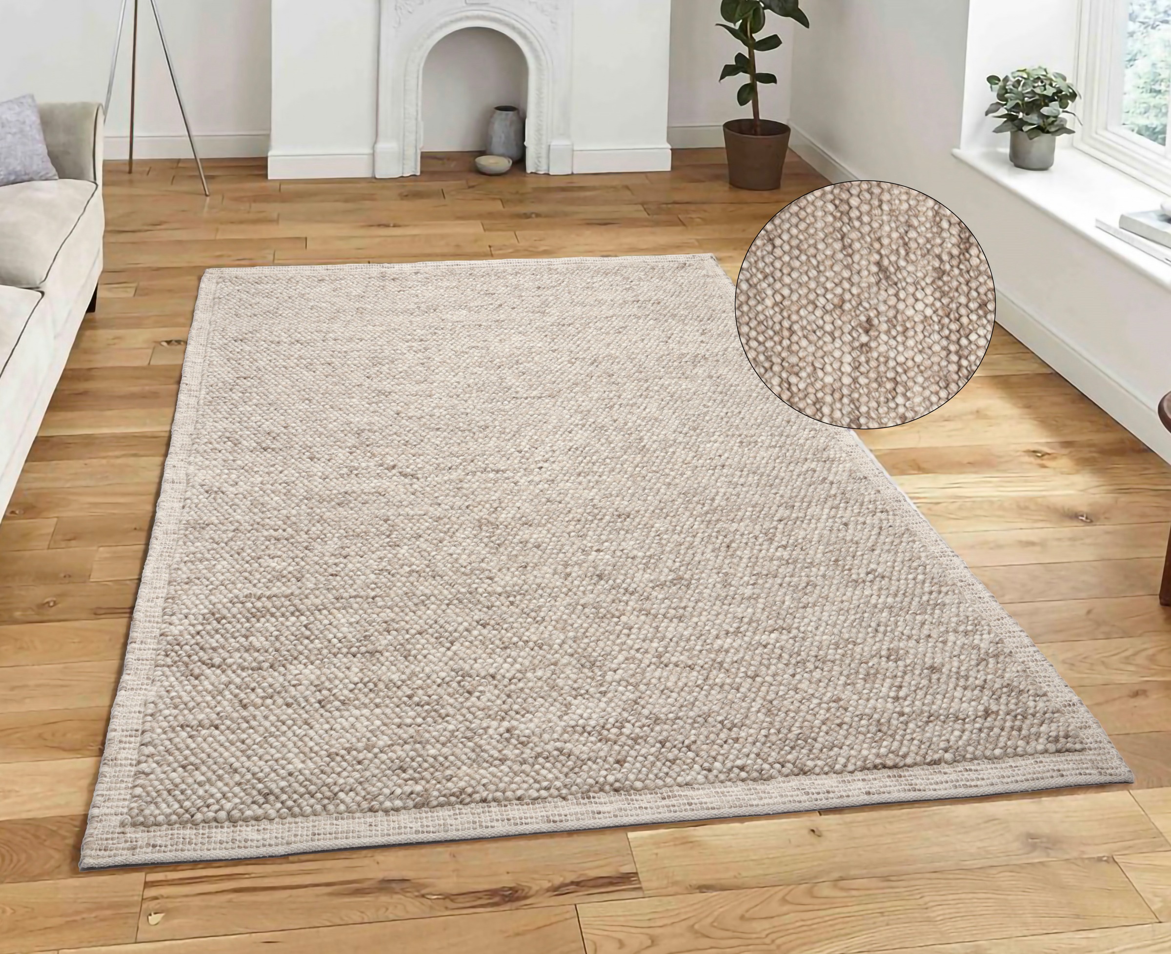 OTTO home Wollteppich "Wolly Rahmen, handgewebt, Wolle" rechteckig 14 mm Höhe einfarbig, Teppich, Wohnzimmer, Schlafzimmer, Esszimmer