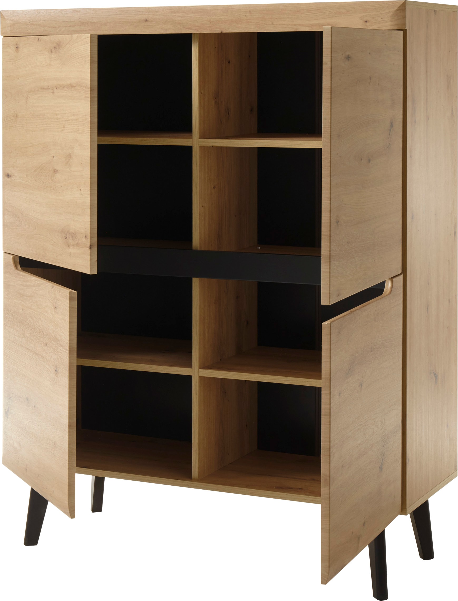 INOSIGN Highboard »Torge, Kommode, Schrank, Sideboard, Anrichte, Mehrzweckschrank«, (1 St.), abgeschrägte Füsse, drei Farben, Scandi Design, 107 cm breit