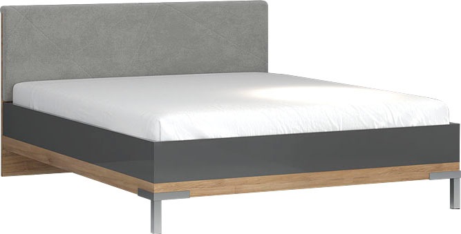 Image of GOODproduct Bettgestell "Onyx, FSC-zertifiziert, hochwertige UV Lackierung Hochglanz anthrazit" mit Metallfüssen, mit gepolstertem Kopfteil, Liegefläche 160x200 cm