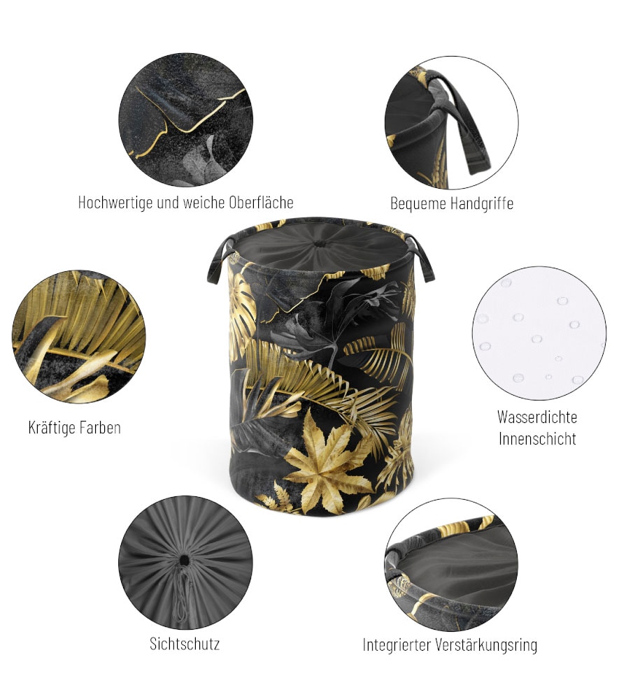 Sanilo Wäschekorb »Goldfarbenen Leaves«, kräftige Farben, samtweiche Oberfläche, mit Deckel