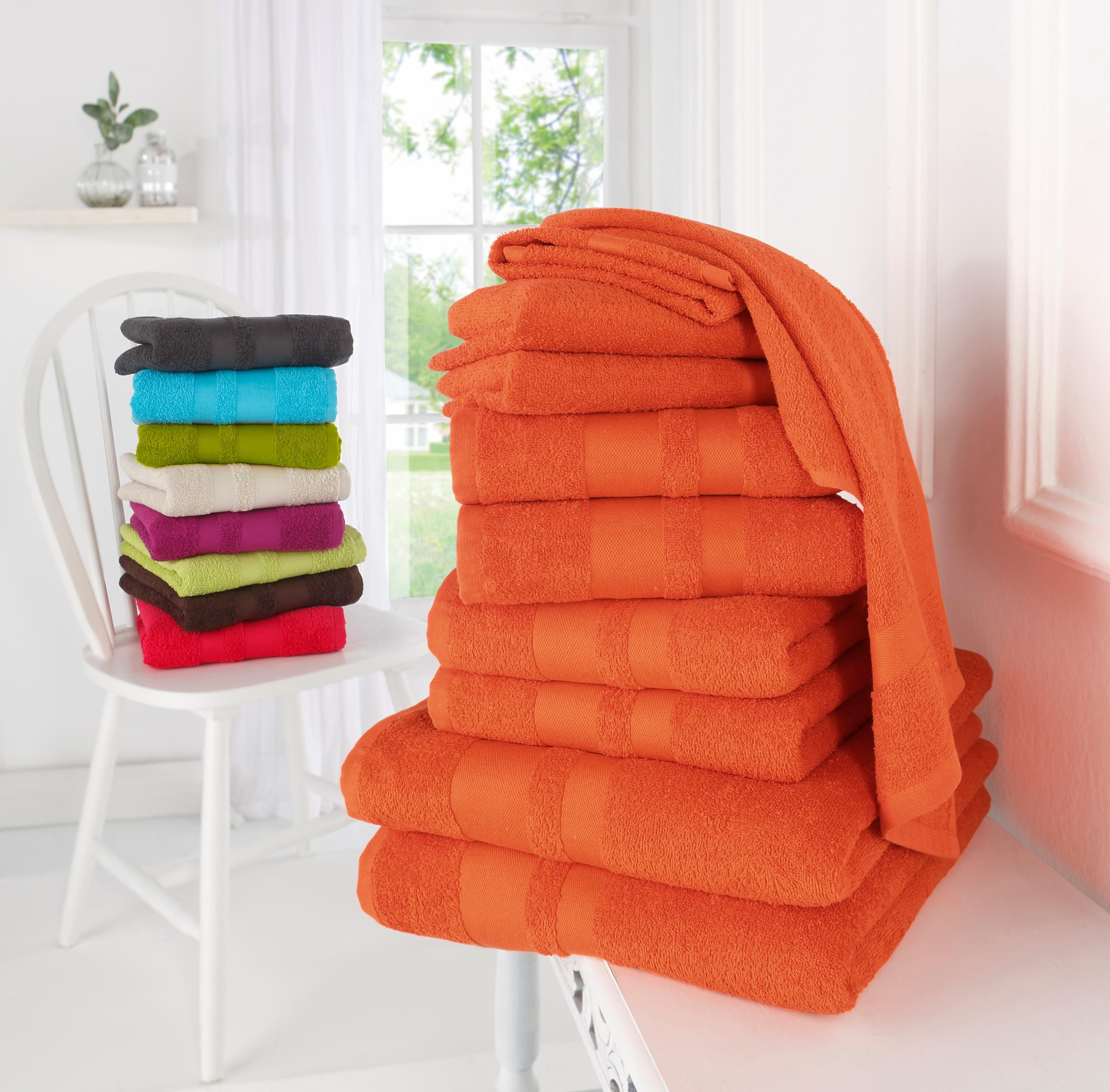 my home Handtuch Set »Vanessa, 10-tlg Handtuch-Set, Duschtücher, Handtücher und Gästetücher«, Set, 10 tlg., Walkfrottee, 100% Baumwolle, einfarbig, weich, saugstark, mit Bordüre