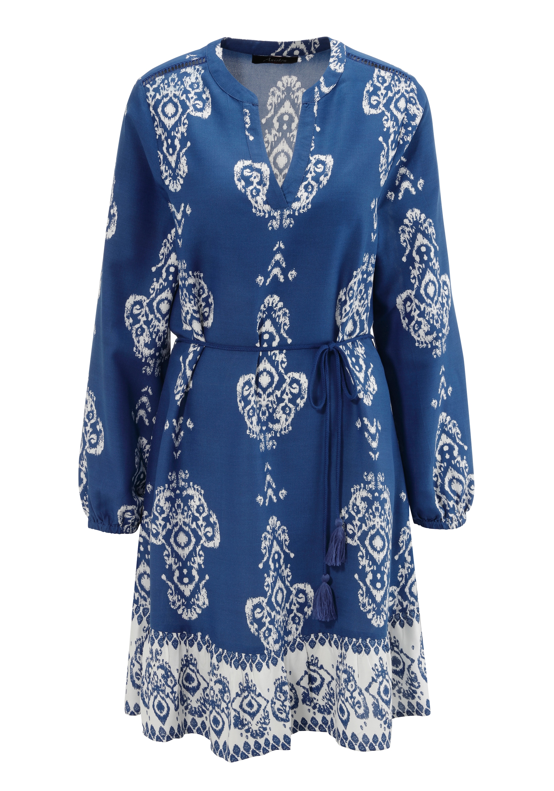 Aniston CASUAL Tunikakleid, (mit abnehmbarem Kordel-Bindeband), mit Ornament-Druck und gekontertem Volant