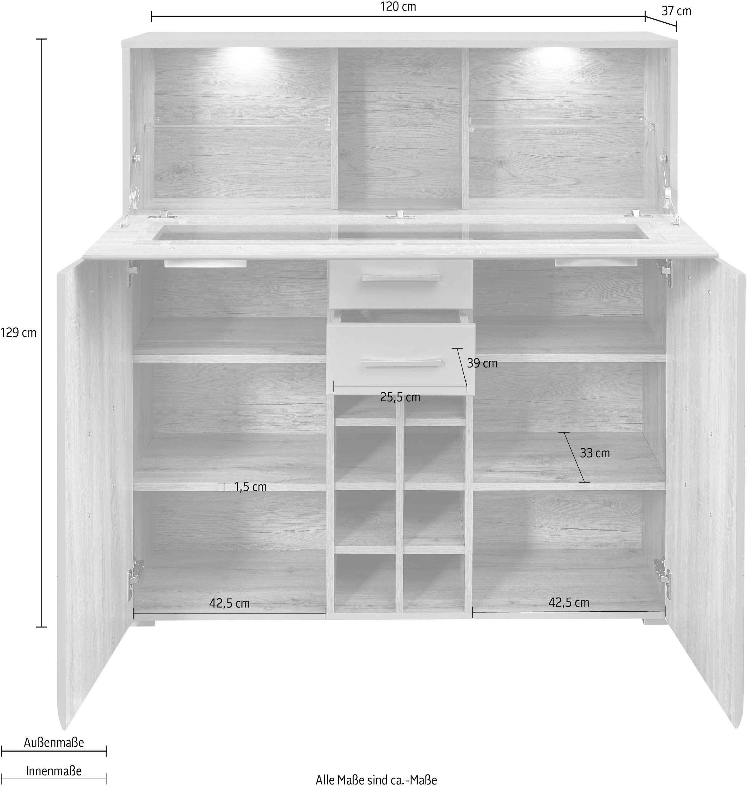 Innostyle Barschrank »FUN PLUS II« 2 Holztüren, 19 Fächer, 1 Klappe,  Softclose, ABS Kantenschutz