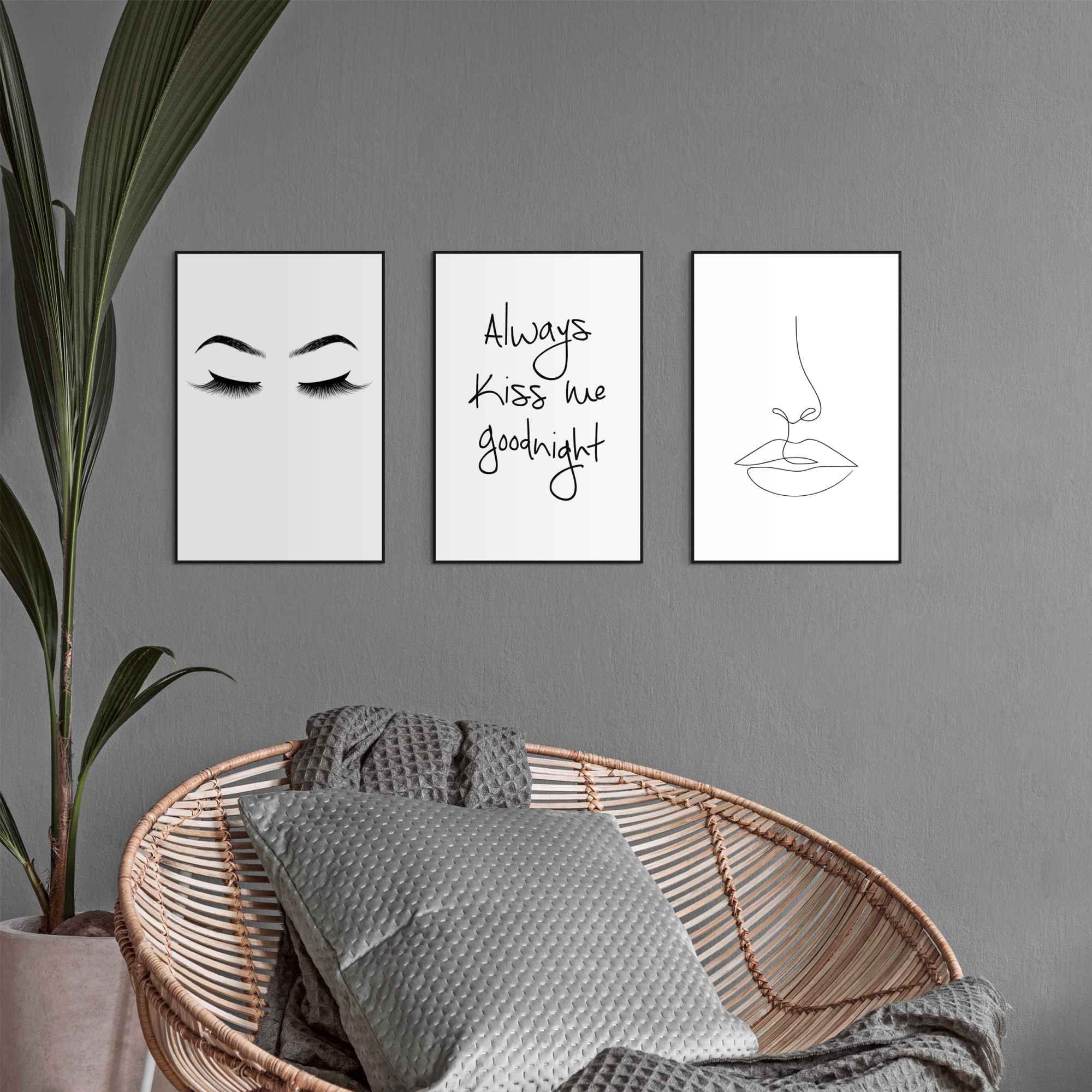 Reinders! Fresque murale »Kuss Linienzeichnung - Illustration - Modern - Zitat - Frau« 3 cuis tlg.