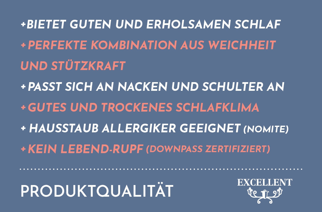 Excellent 3-Kammer-Kopfkissen »Venedig Kissen erhältlich im Einzel- oder Doppelpack!«, Füllung: 60% Daunen Aussenkammer, Bezug: 100% Baumwolle, hergestellt in Deutschland, allergikerfreundlich.