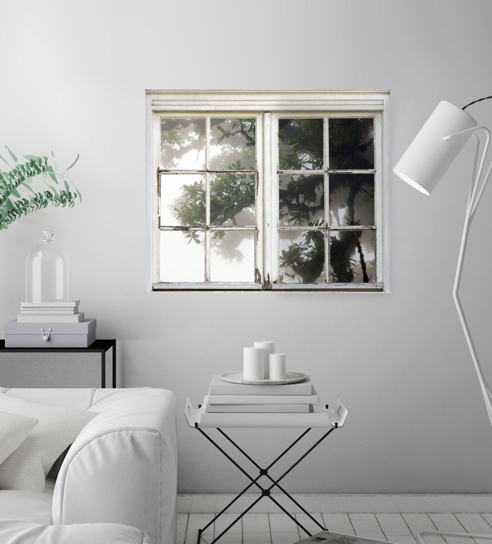 queence Wandsticker »Baum im Nebel«, Wandsticker, Wandbild, selbstklebend, 3D, Fenster