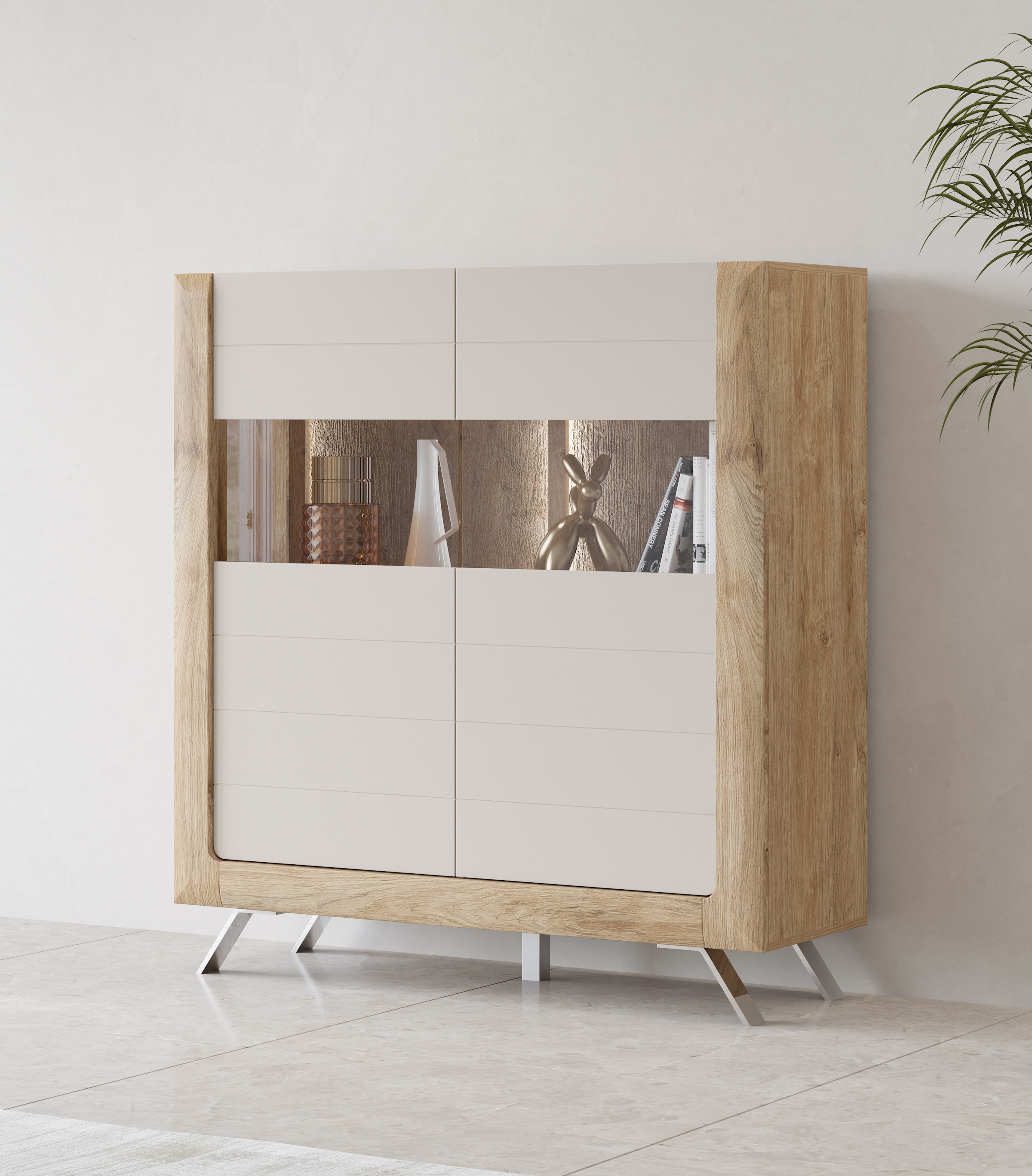 Image of Home affaire Highboard "Kasai" Höhe 136,5 cm, 2 Türen mit Glaseinsatz