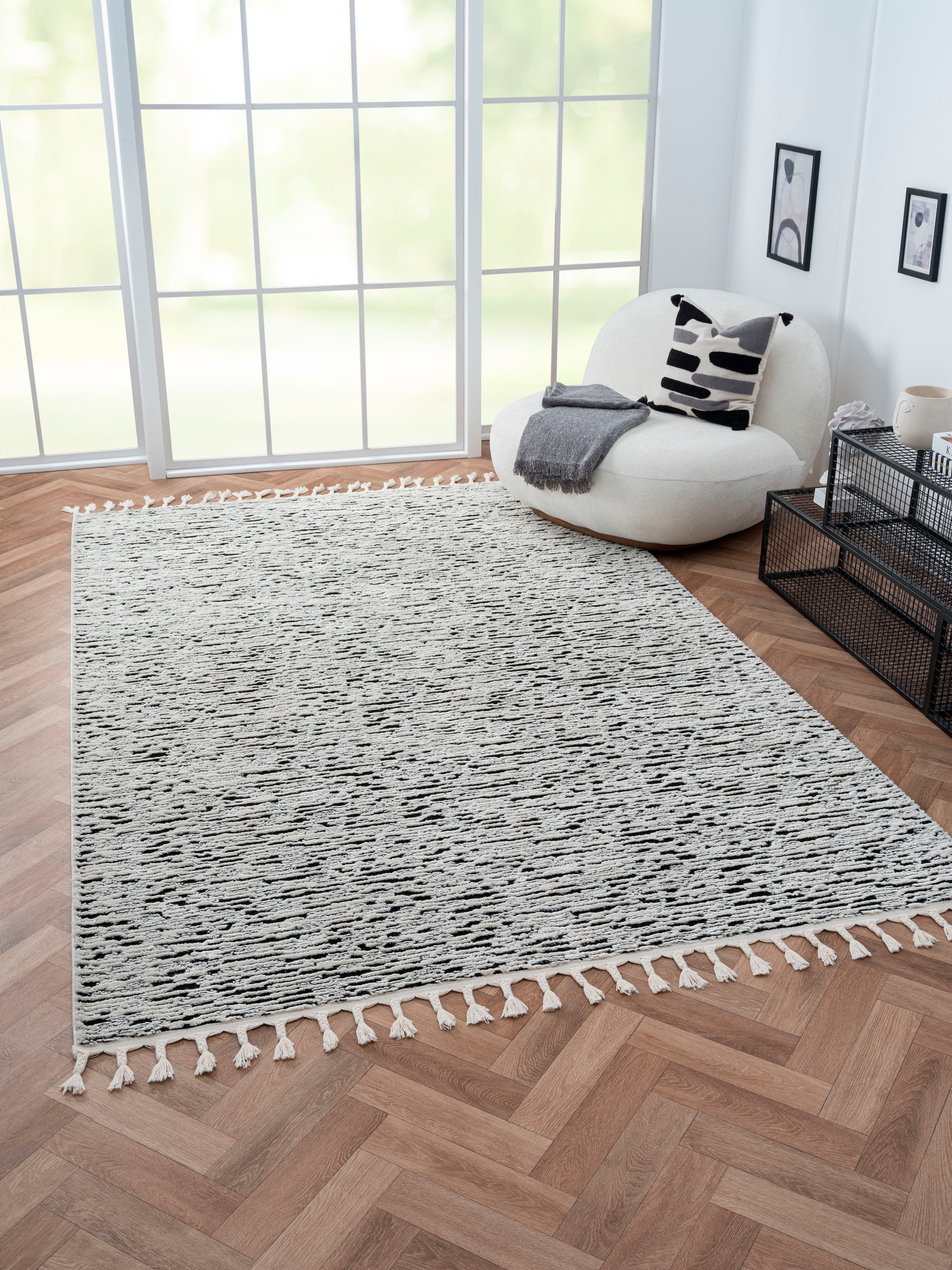 Image of Myflair Möbel & Accessoires Hochflor-Teppich "Moroccan Rockface, LAGERRÄUMUNG" rechteckig 24 mm Höhe modern, marokkanisches Design, meliert, flauschig weich, mit Fransen