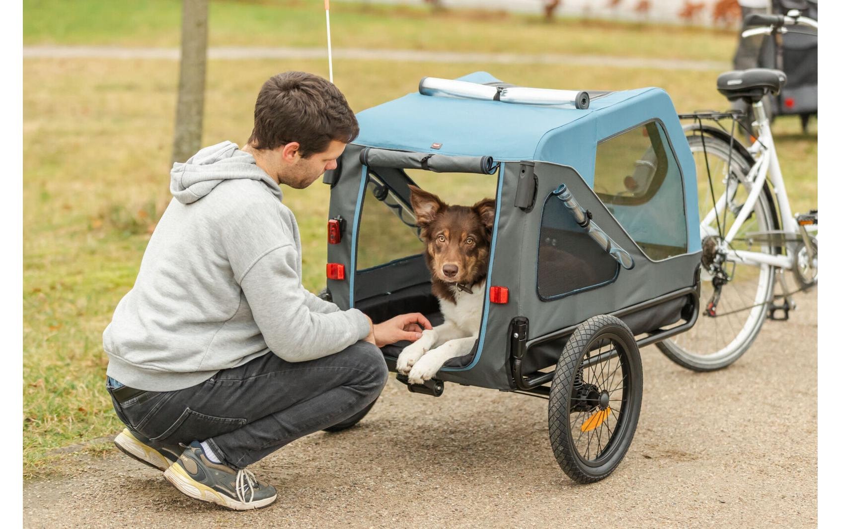 TRIXIE Panier de vélo pour animaux »Fahrradanhänger S blau/grau, 70 x 88 x 88/131 cm«