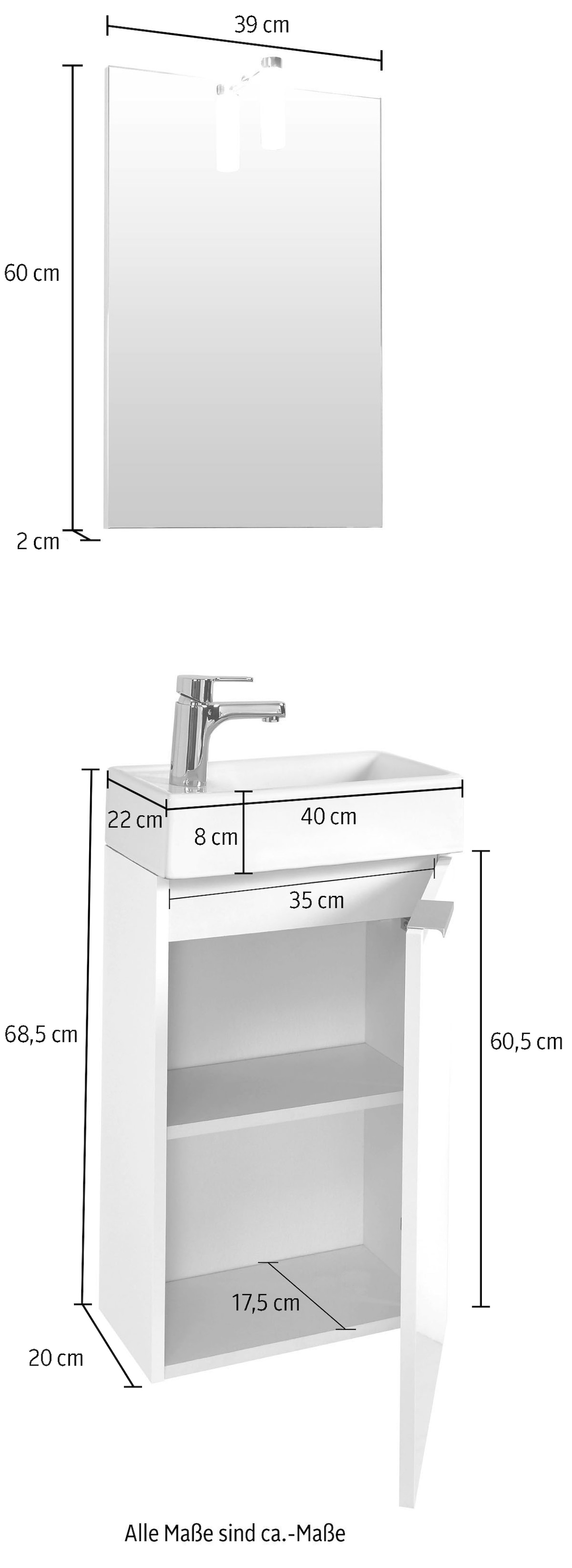 Badmöbel-Set für 2 mit auf Homexperts Gäste-WC versandkostenfrei LED-Beleuchtung, »Gizo«, (Set, geeignet St.),