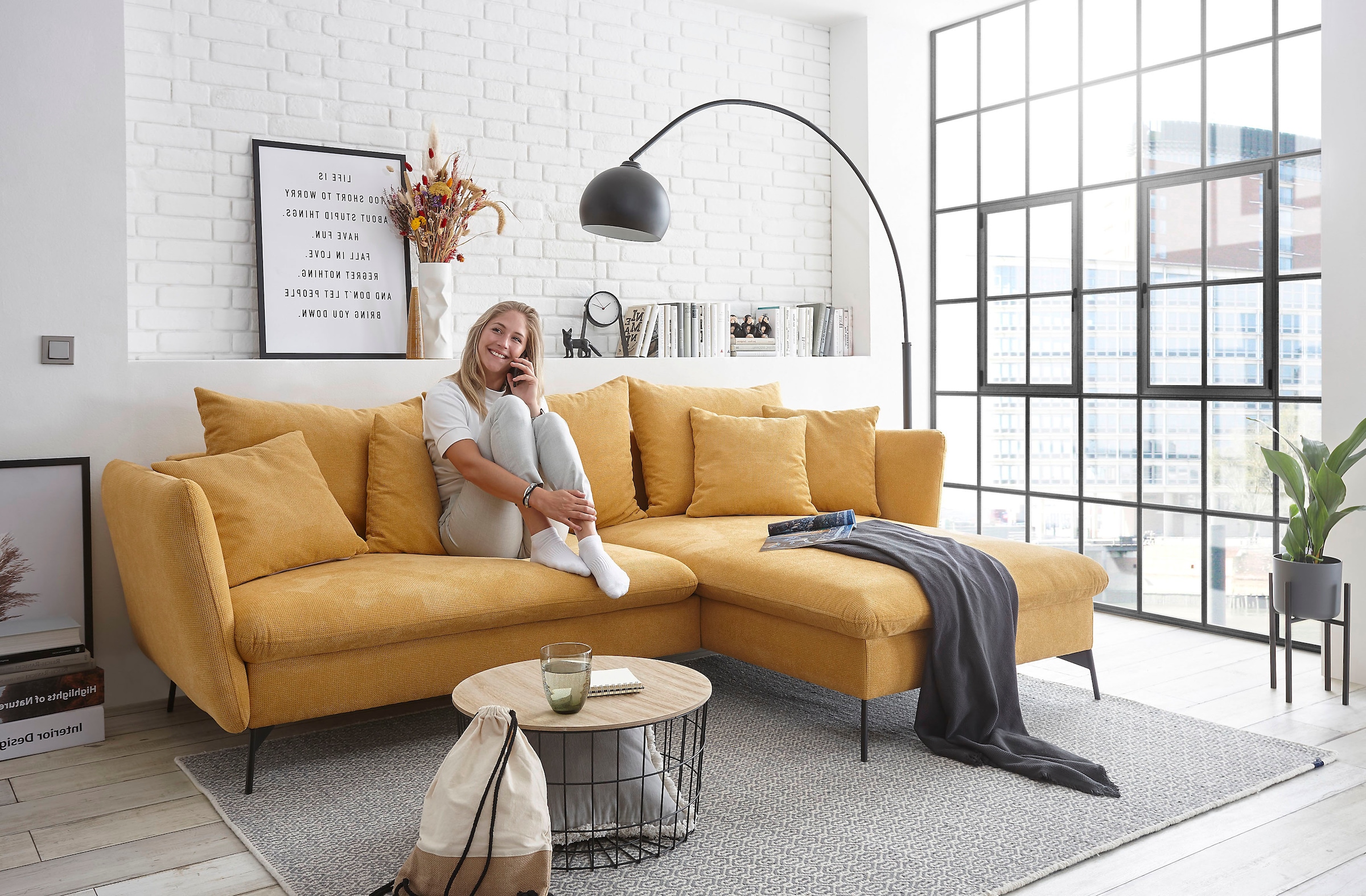 andas Canapé d'angle »LIVORNO,258 cm, L-Form,« Schlaffunktion u. Bettkasten (139/224cm), Samt, Struktur, Webstoff