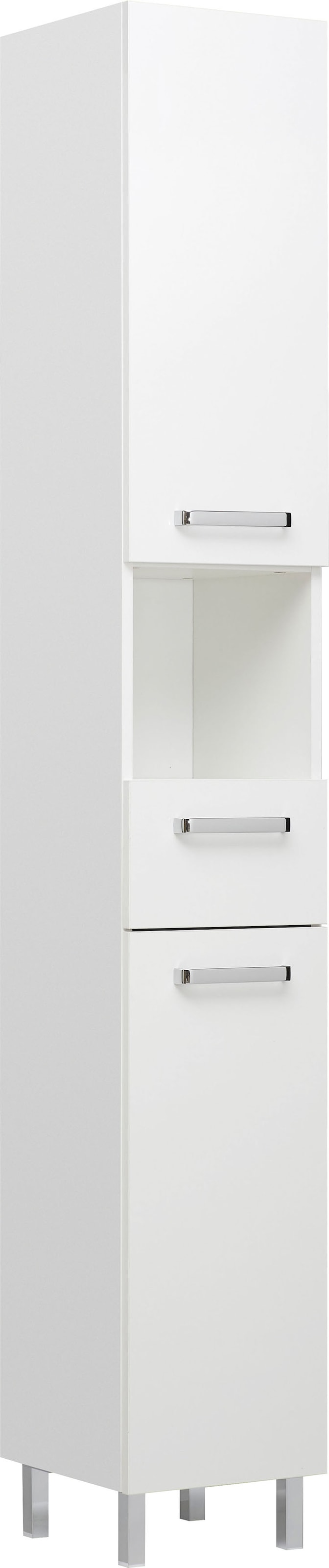 Image of Saphir Hochschrank "Quickset Badschrank 30 cm breit, 2 Türen, 1 Nische, 1 Schublade" Badezimmer-Hochschrank inkl. Türdämpfer, Griffe in Chrom glänzend
