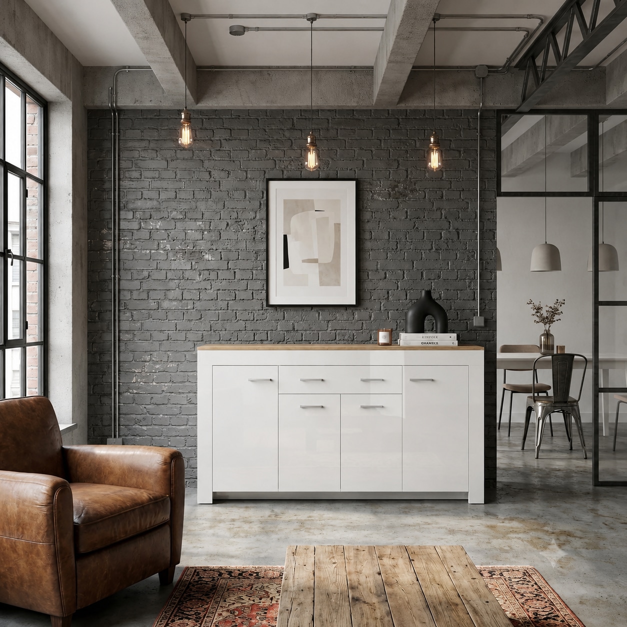 GOODproduct Kombikommode »Milan Sideboard, Highboard, Kommode, Schubladenkommode« Breite 190,4 cm, hochglänzende Fronten, 4 Türen, 1 Schublade