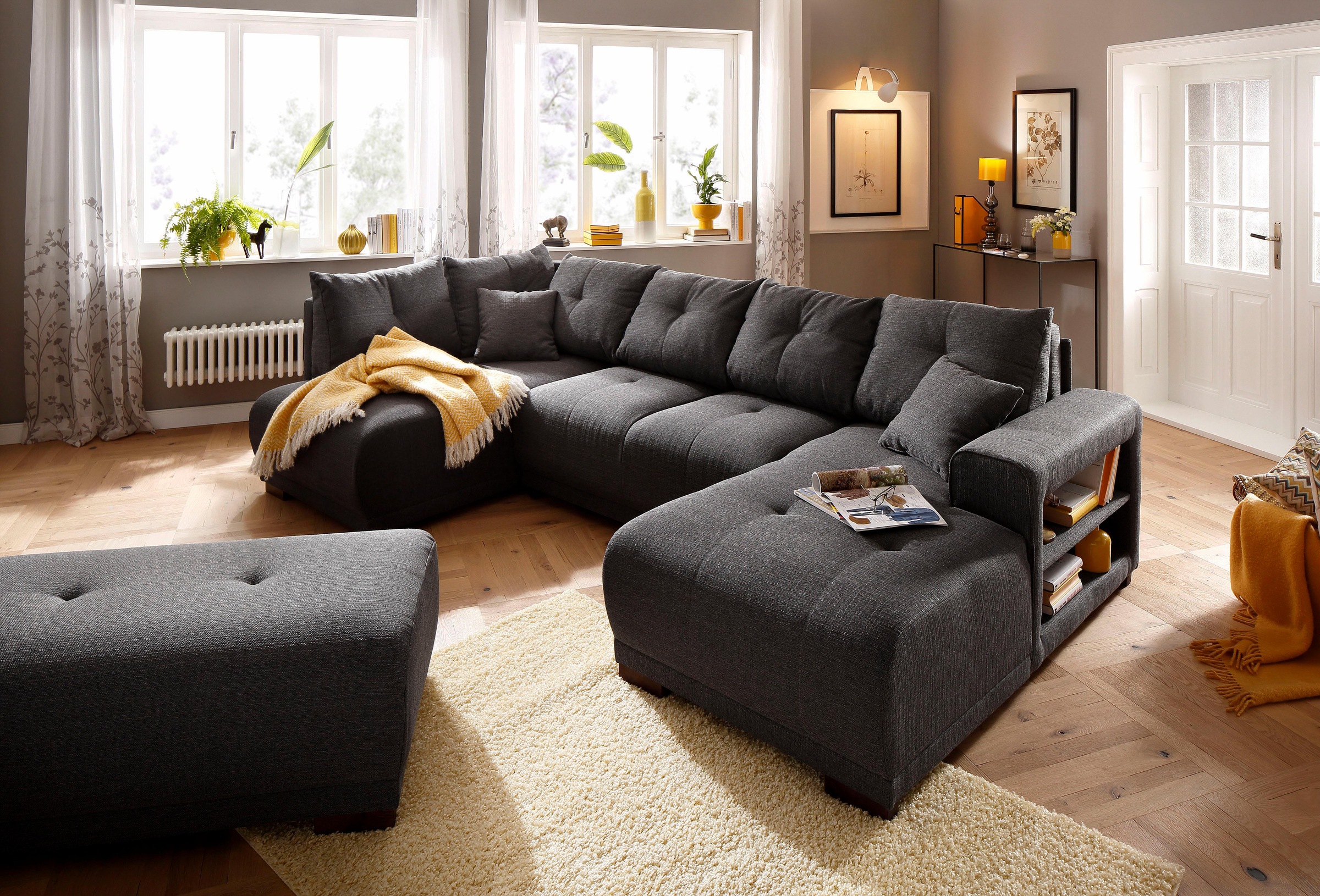 Home affaire Wohnlandschaft »Viborg U-Form«, mit Regal in der Armlehne, wahlweise mit Bettfunktion