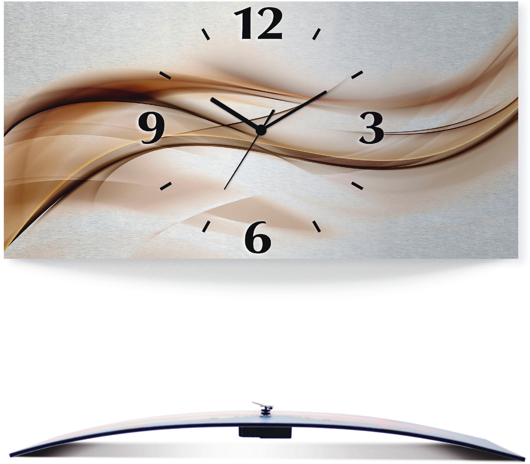Image of Artland Wanduhr »Braune abstrakte Welle«, 3D Optik gebogen, silberfarben-metallic, lautlos, ohne Tickgeräusche, nicht tickend, geräuschlos - wählbar: Funkuhr o. Quarzuhr, moderne Uhr für Wohnzimmer, Küche etc. - Stil: modern bei Ackermann Versand Schweiz