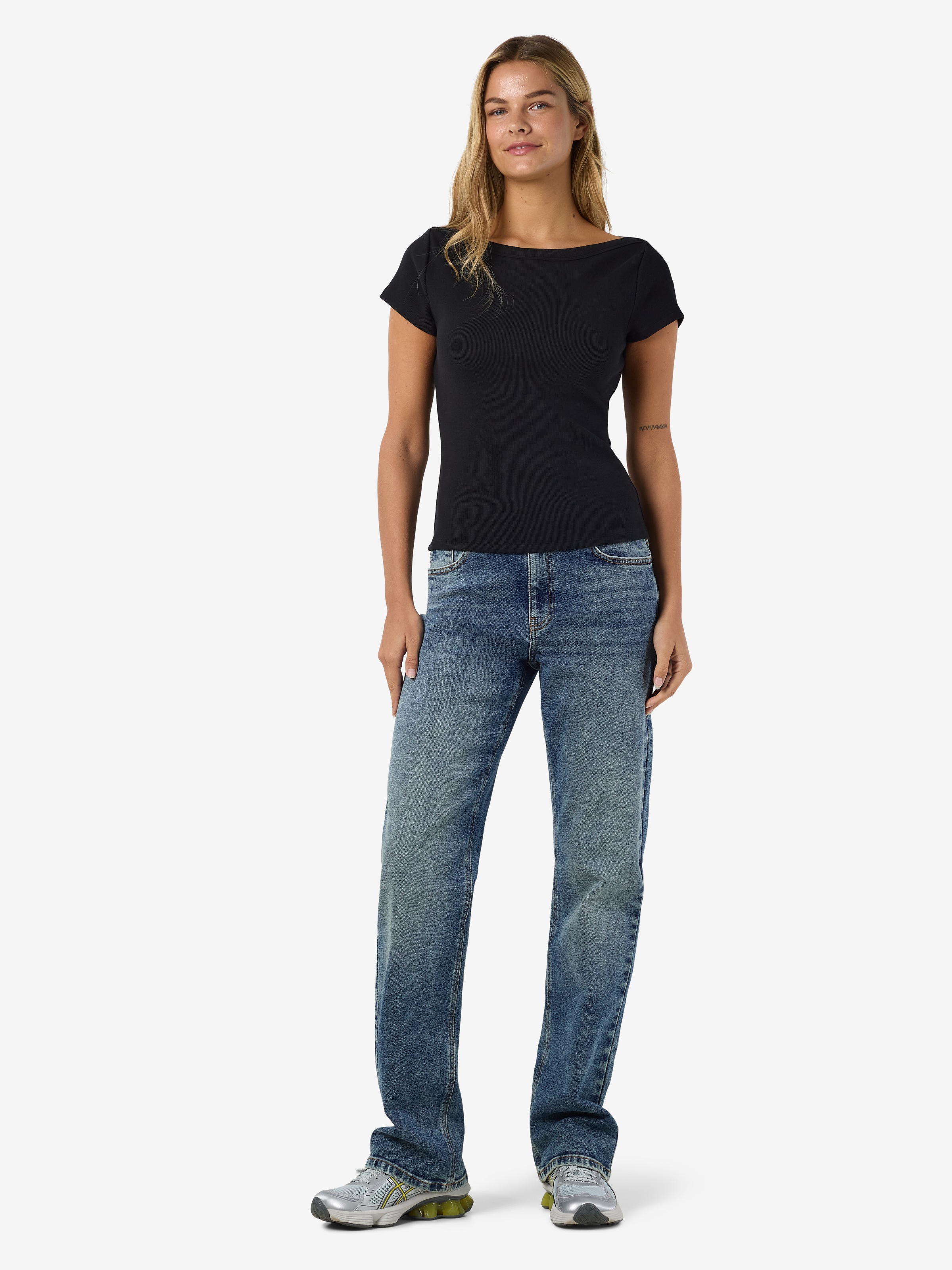 Noisy may Kurzarmshirt »NMMAYA S/S BOATNECK TOP NOOS« Baumwollmischung, regular fit