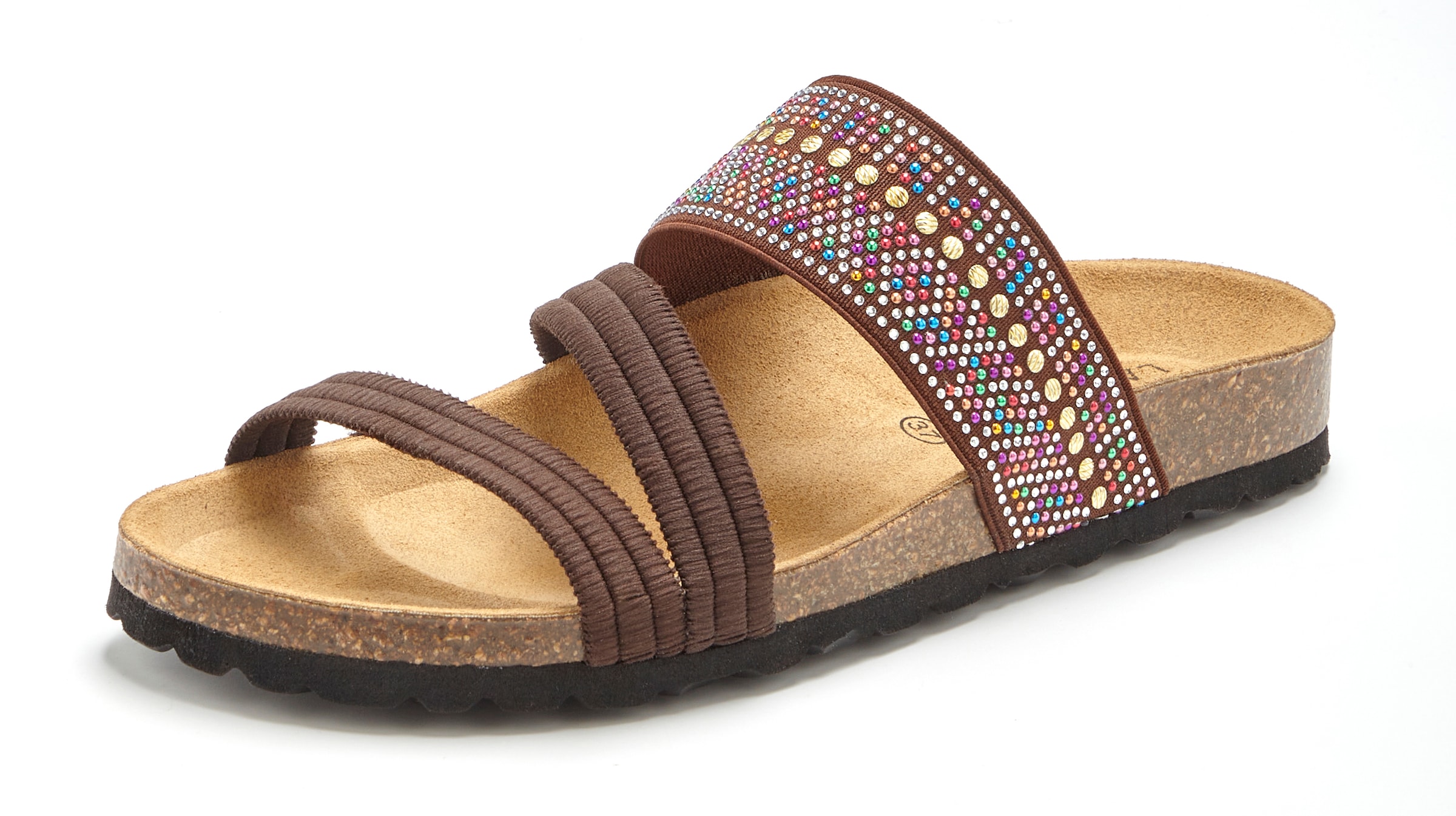 LASCANA Pantolette »Mule, Sandale, offener Schuh, Sommerschuh,«  mit Komfortkorkfussbett aus Leder und elastischen Riemen
