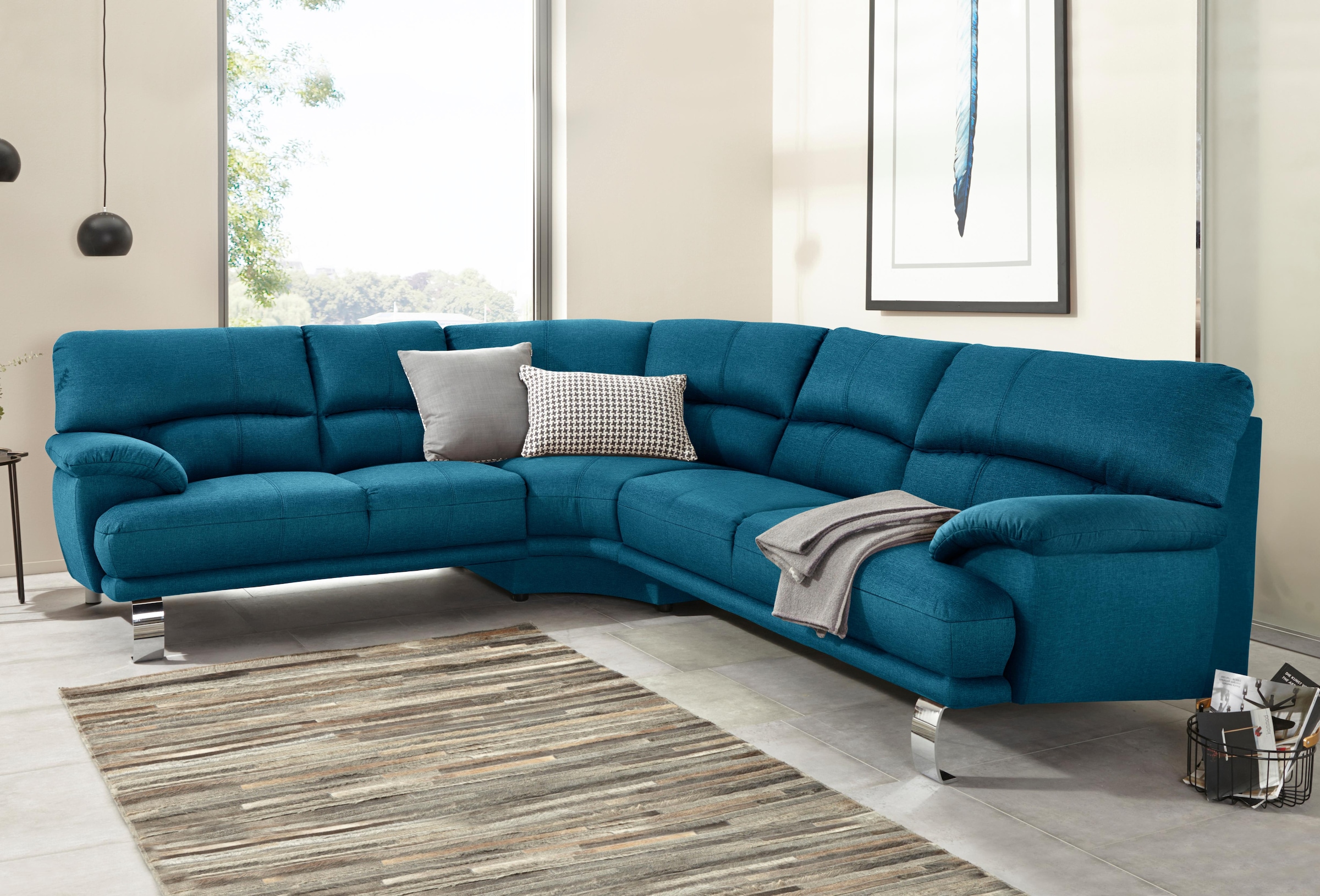 TRENDMANUFAKTUR Ecksofa »Cecilia II, in italienischen Design, bequem, hoher Sitzkomfort, L-Form«, extrabreite Armlehnen für noch mehr Sitzkomfort