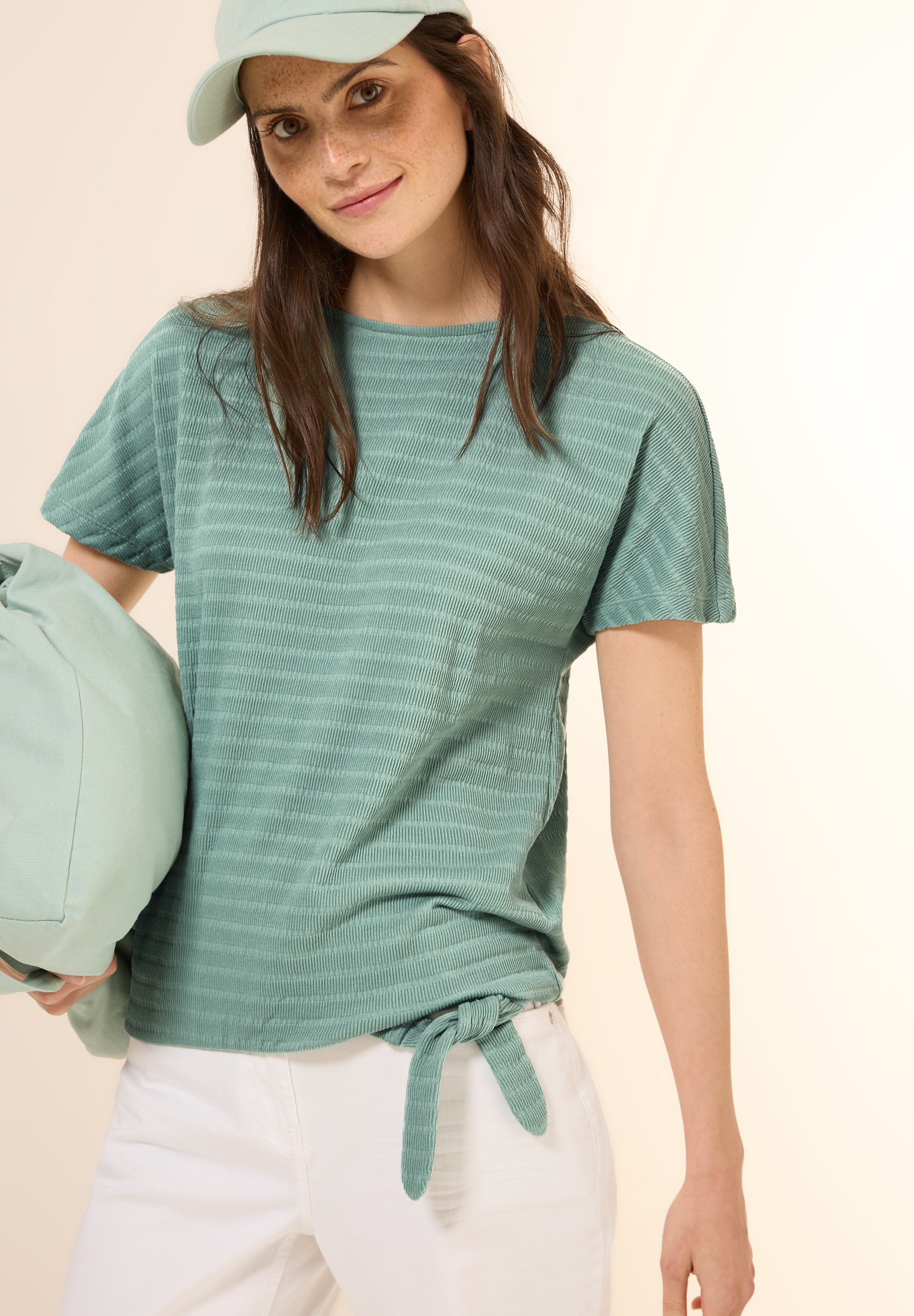 Cecil T-Shirt, in Smok-Optik und mit Knoten-Detail