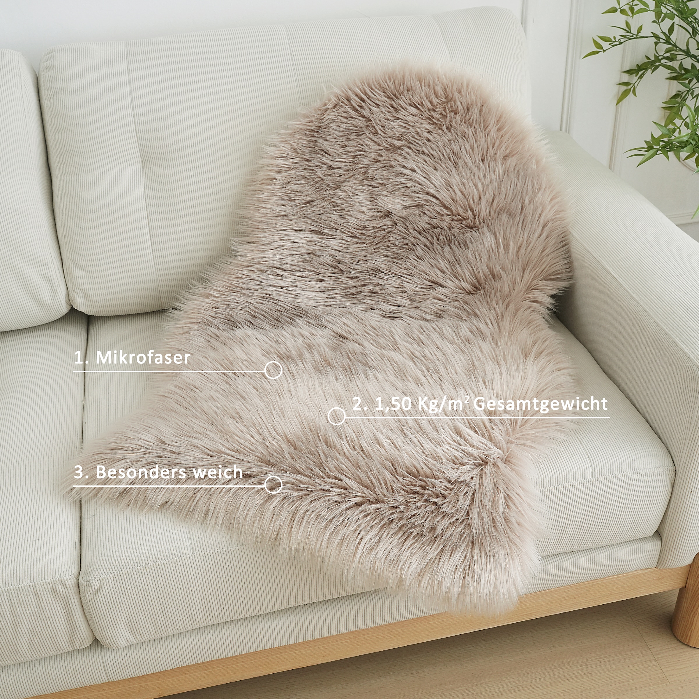 Home affaire Fellteppich »Dena Teppiche, Fellform, waschbar«, fellförmig, 60 mm Höhe, Kunstfell, weich, Uni-Farben, Wohnzimmer, Schlafzimmer, Esszimmer