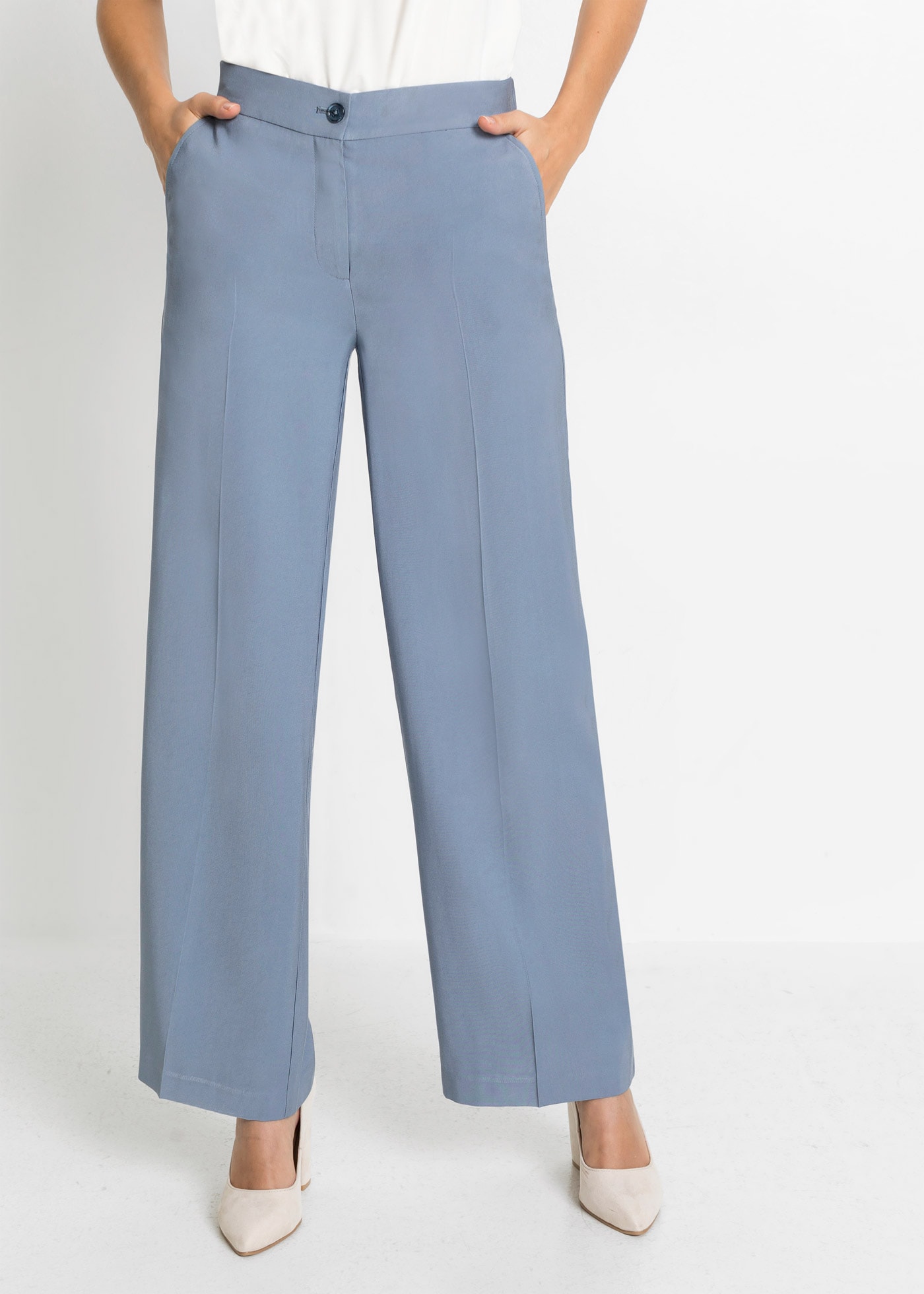bonprix Pantalon en tissu »Leichte Marlenehose mit Viskose«  pantalon Marlene, coupe loose, jambe large, style féminin
