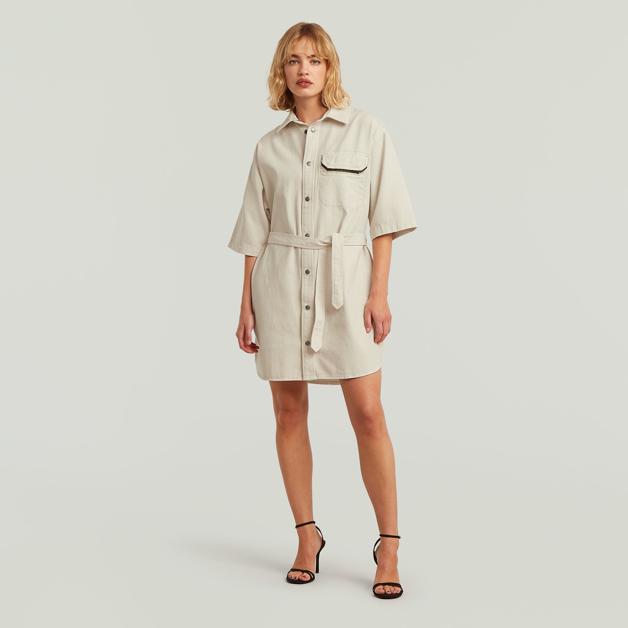 Image of G-STAR Hemdblusenkleid "Belted Army Shirt Dress Short Sleeve Wmn" Brusttasche mit Bindegürtel für eine taillierte Passform