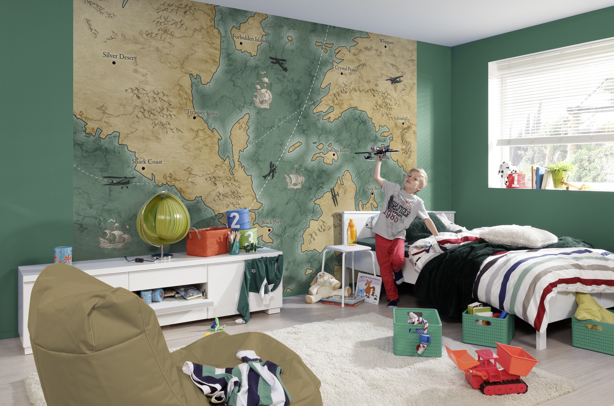 Image of Komar Fototapete "Old Travel Map" bedruckt glatt 350 x 250 cm (Breite x Höhe) - Tapete, Vlies, Wohnzimmer, Schlafzimmer