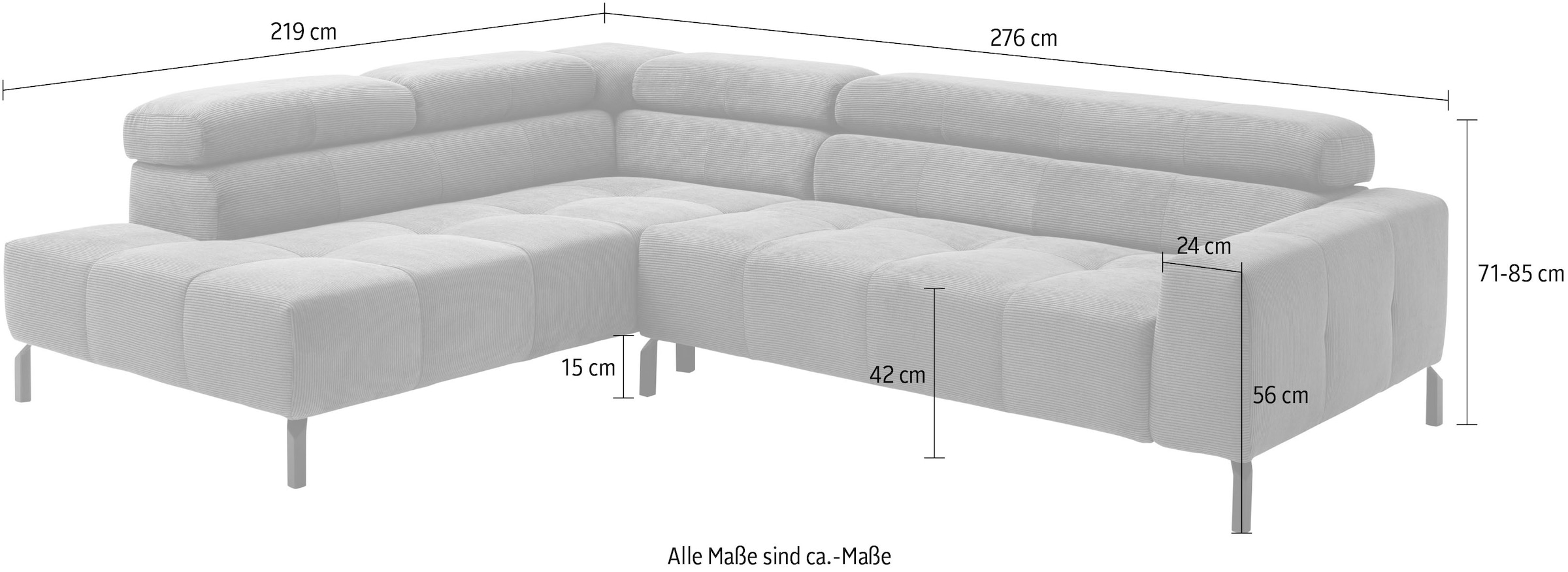 Home affaire Ecksofa »Claya, L-Form,  incl. Kopfteilverstellung, Breite 276 cm« wahlweise elektrischer Sitzvorzug