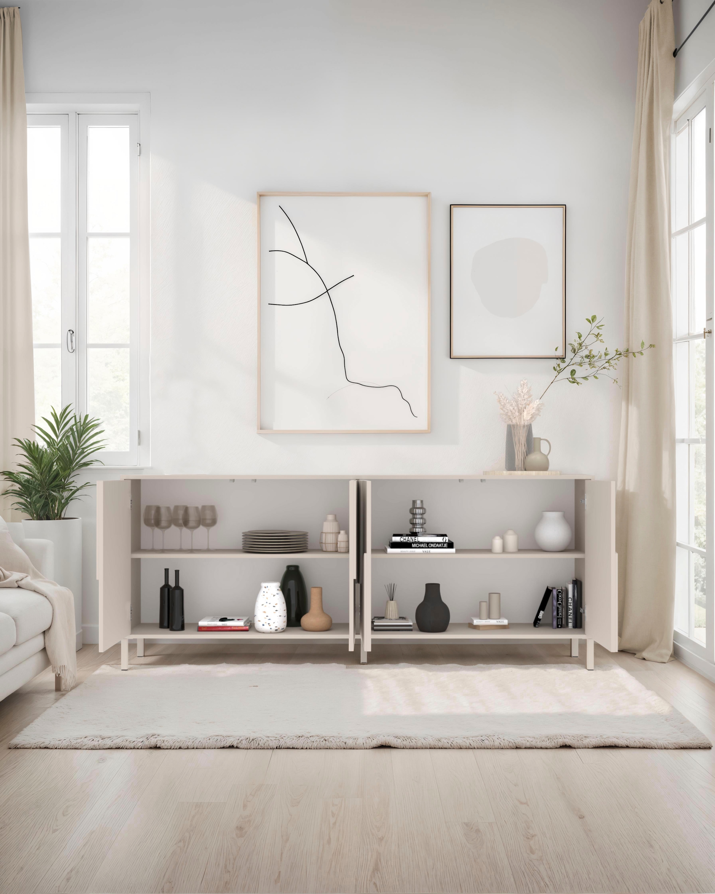 INOSIGN Sideboard »Stone, 205 cm breit, 4  Türen,  Anrichte, Kommode, Stauraumschrank« 3D-Design, Push-to-open, Innenraum grosszügig, Füsse 14/2 cm wählbar