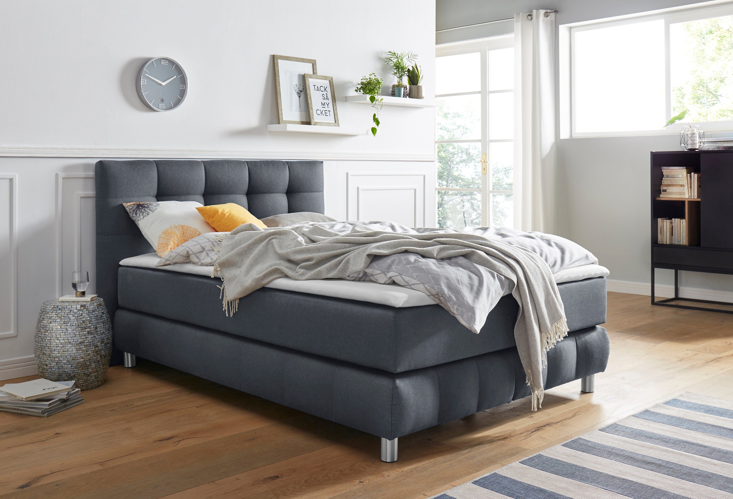Home affaire Lit boxspring »Salo XXL« in Samtoptik oder Struktur, 6 Breiten in Überlänge 220cm, 4 Härtegrade