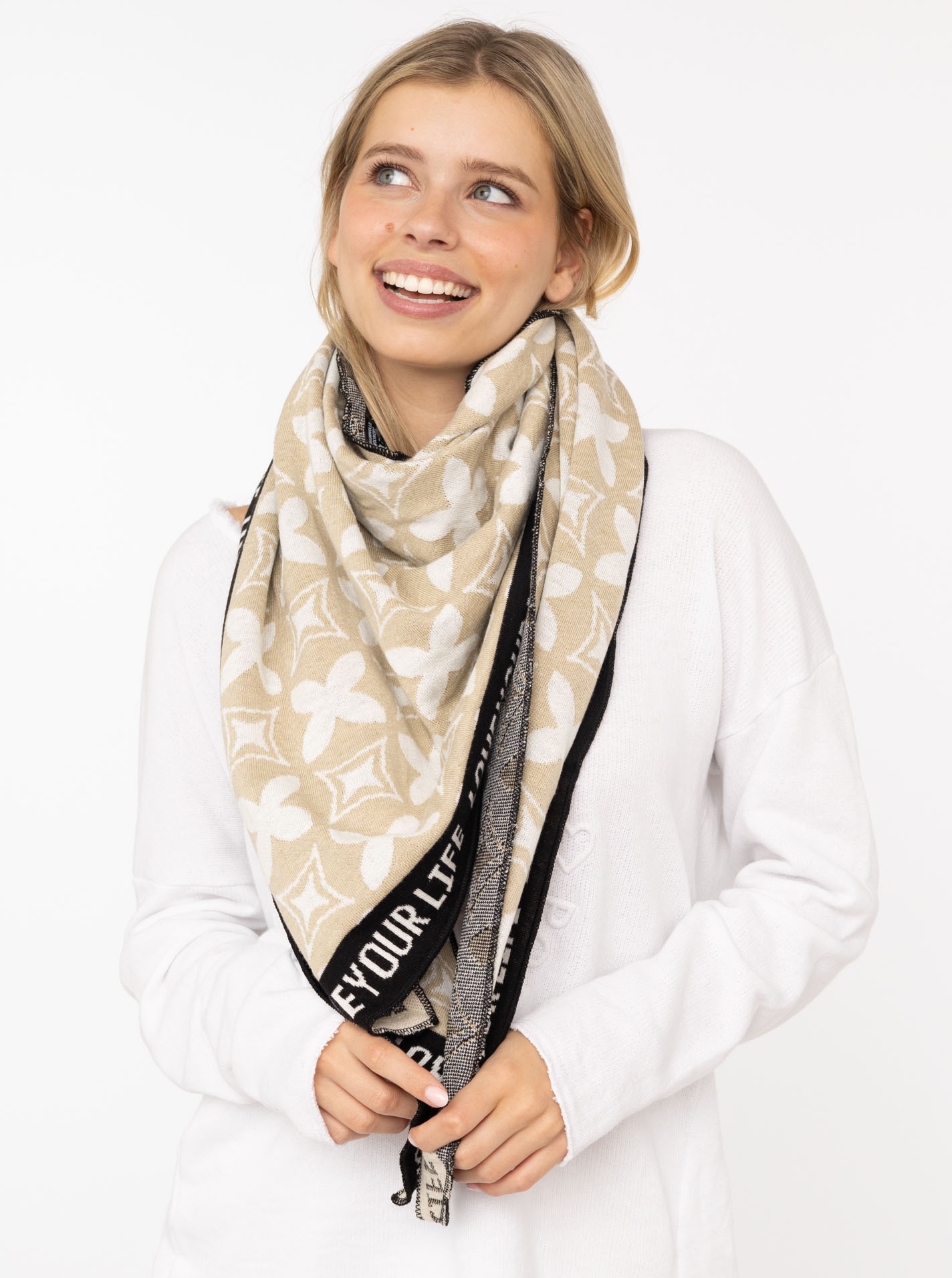 Zwillingsherz Foulard triangulaire »"Classy-ZH"« Feinstrick, klassisches Muster, positiv Botschaft, wärmend