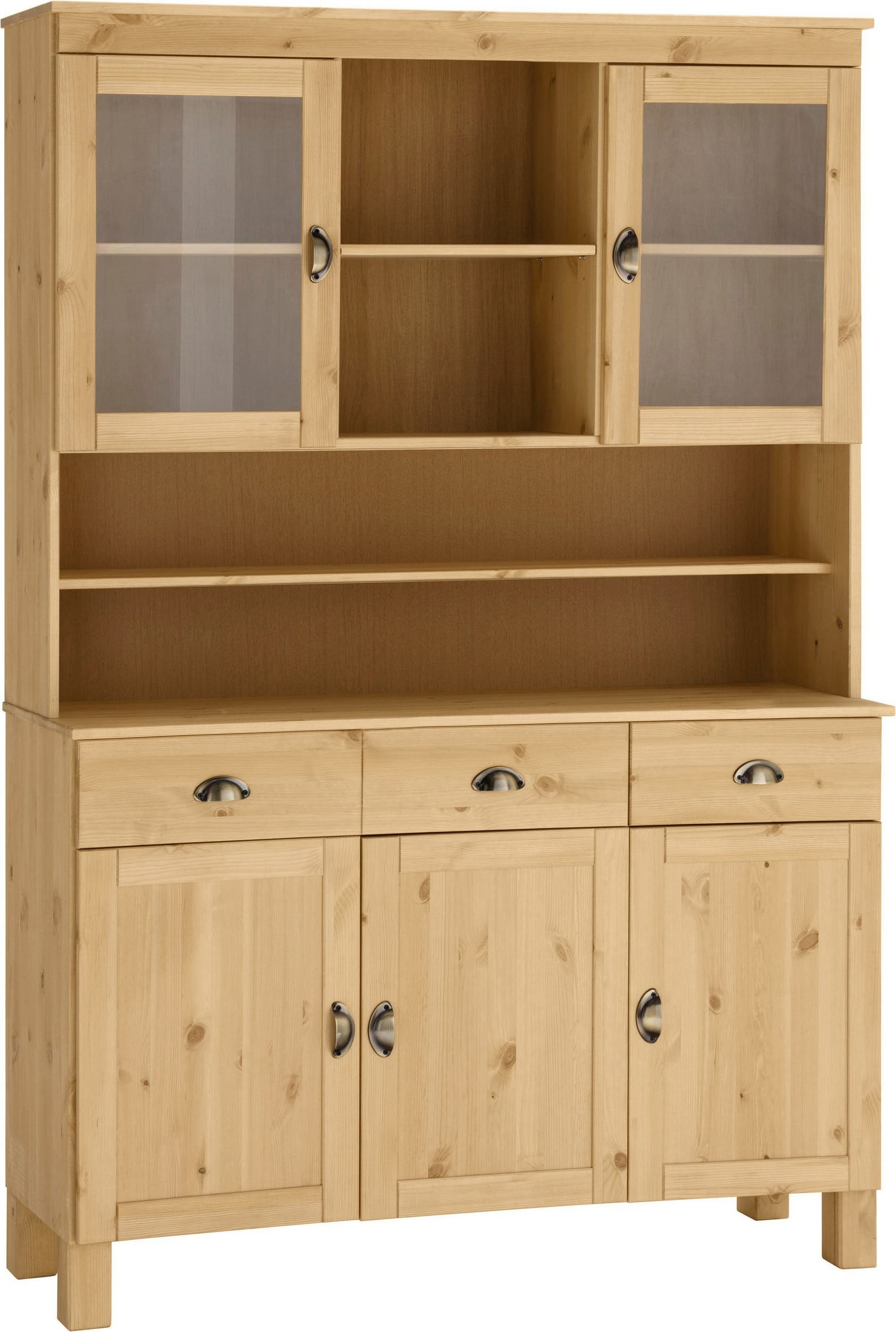 Image of Home affaire Küchenbuffet "Oslo" 125 cm breit, aus massiver Kiefer, mit 2 Glastüren, Metallgriffe