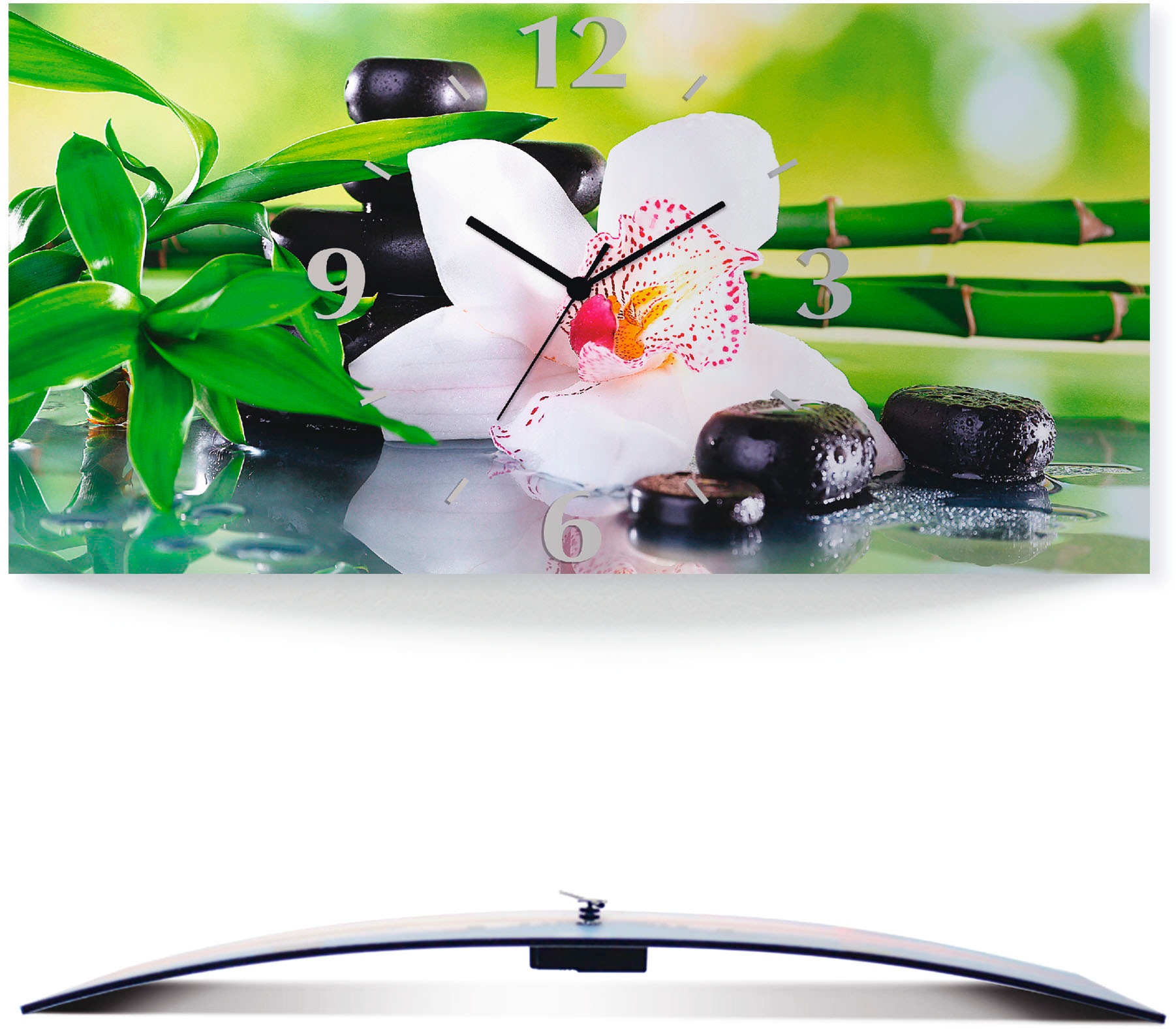 Image of Artland Wanduhr »Spa Steine Bambus Zweige Orchidee«, 3D Optik gebogen, lautlos, ohne Tickgeräusche, nicht tickend, geräuschlos - wählbar: Funkuhr o. Quarzuhr, moderne Uhr für Wohnzimmer, Küche etc. - Stil: modern bei Ackermann Versand Schweiz
