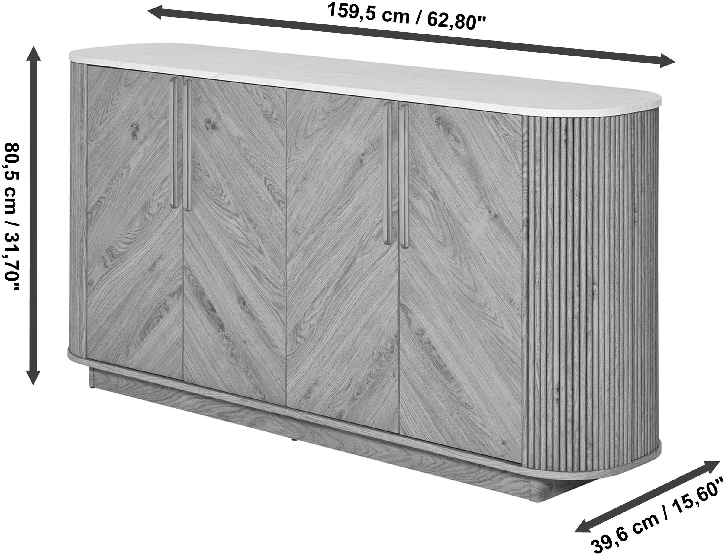 Jahnke Sideboard »ARROW SB 160« 1 Stk. tlg. Sideboard, abgerundet, Fischgrät-Muster, Breite 159,5 cm