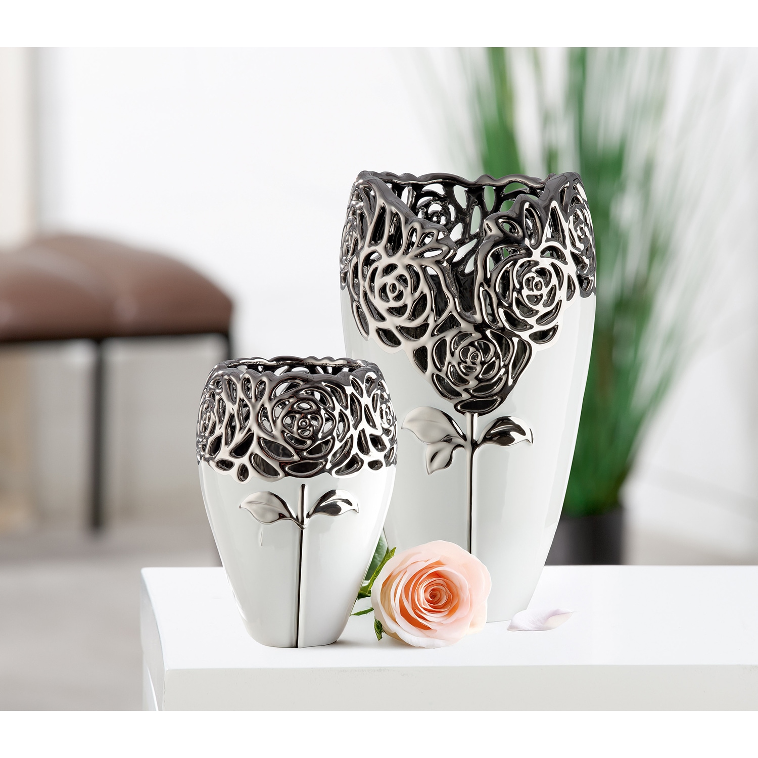 GILDE Tischvase »Vase Rose weiss H. 31,5 cm«
