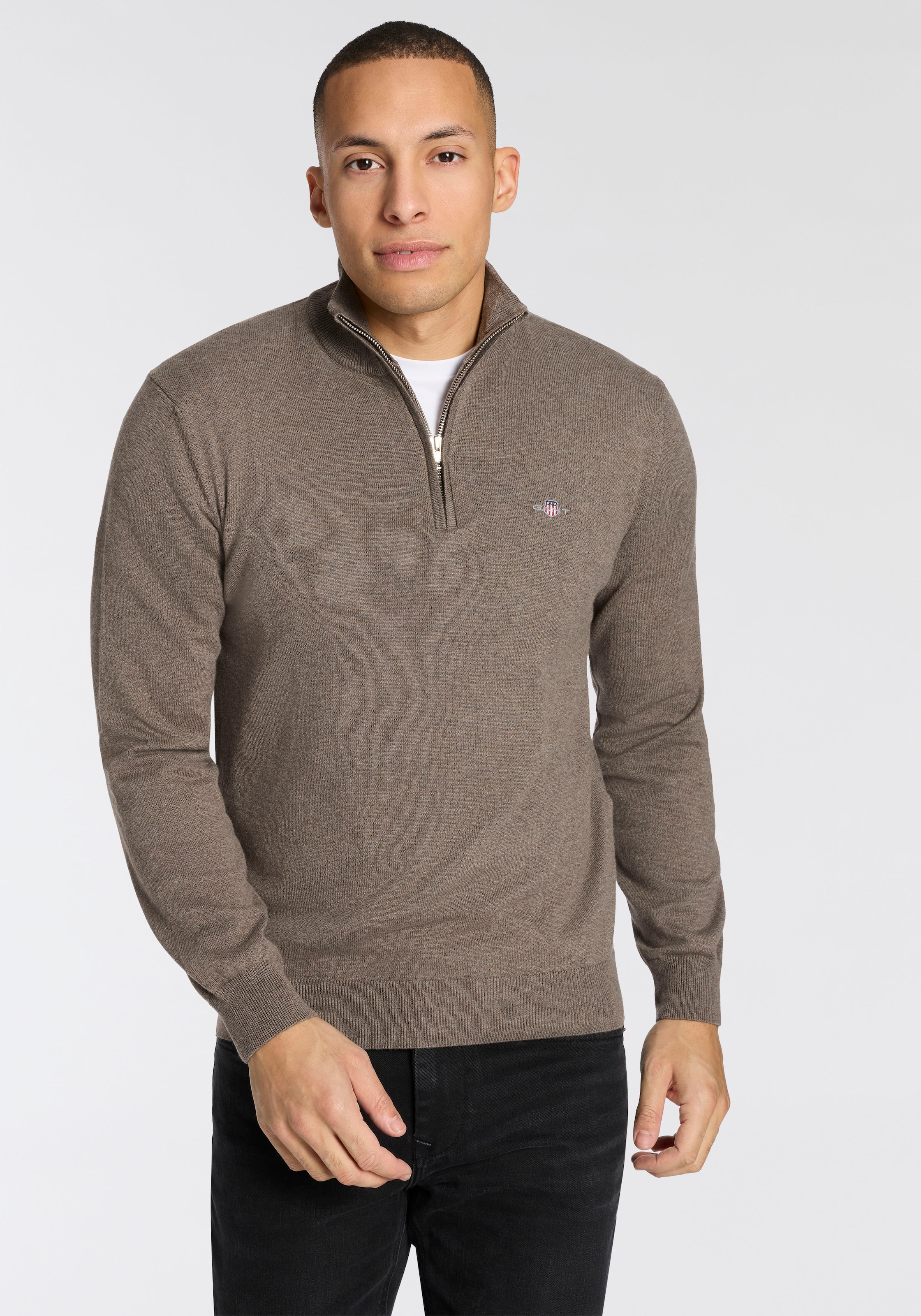 Image of Gant Stehkragenpullover "COTTON/WOLL HALF ZIP" mit Rippstrick-Details, normale Passform