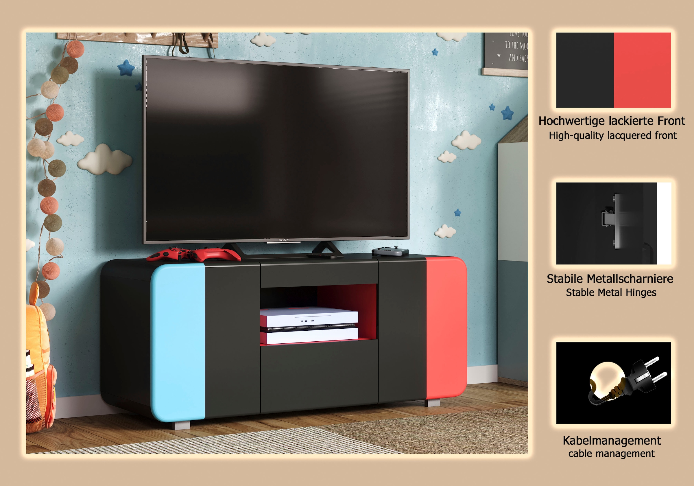 INOSIGN Lowboard »NextLevel speziell geeignet für Spielekonsolen« Gaming-Lowboard wahlweise mit Beleuchtung - (B/T/H) 115/42/49 cm