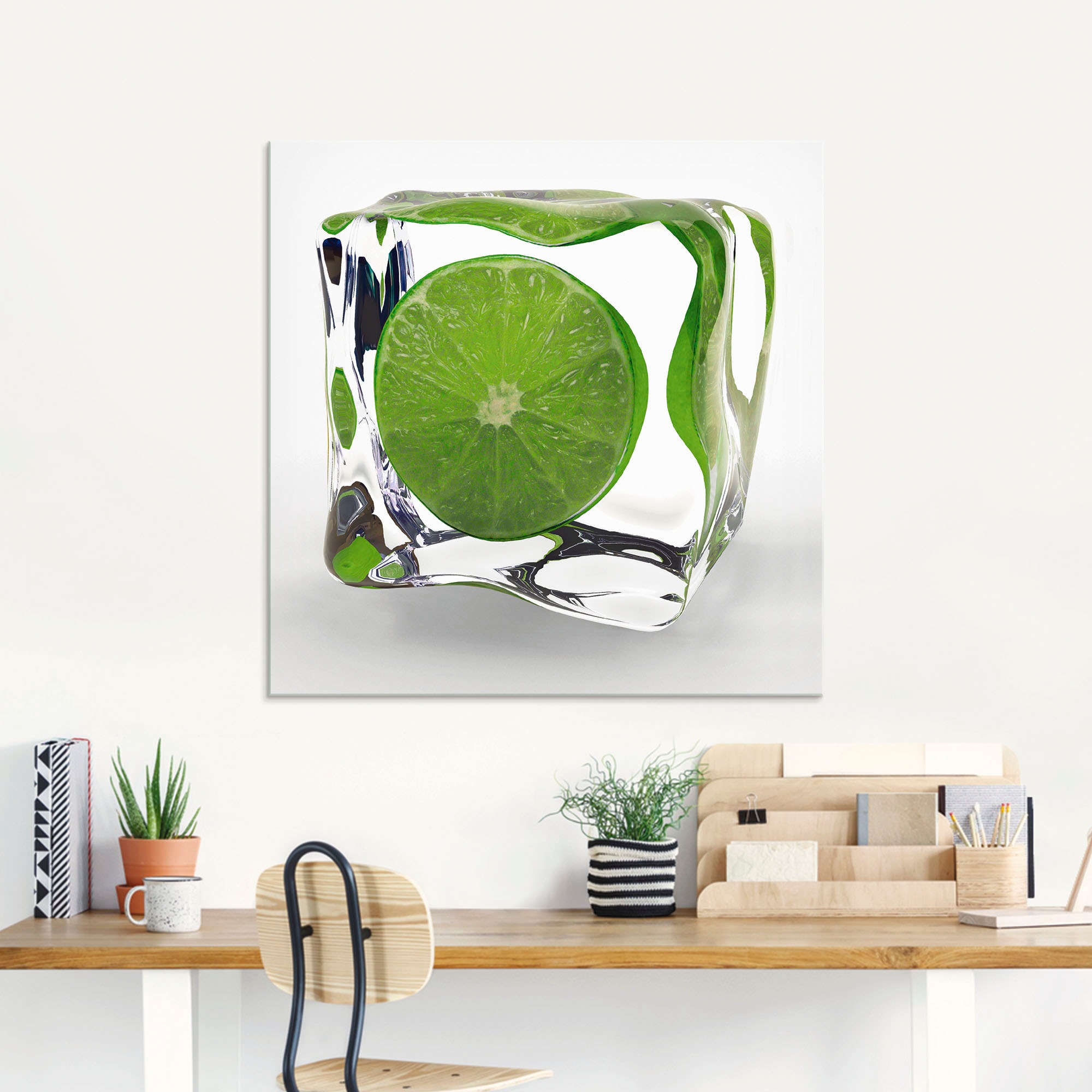 Artland Glasbild »Limette im Eiswürfel«, Lebensmittel, (1 St.), in verschiedenen Grössen