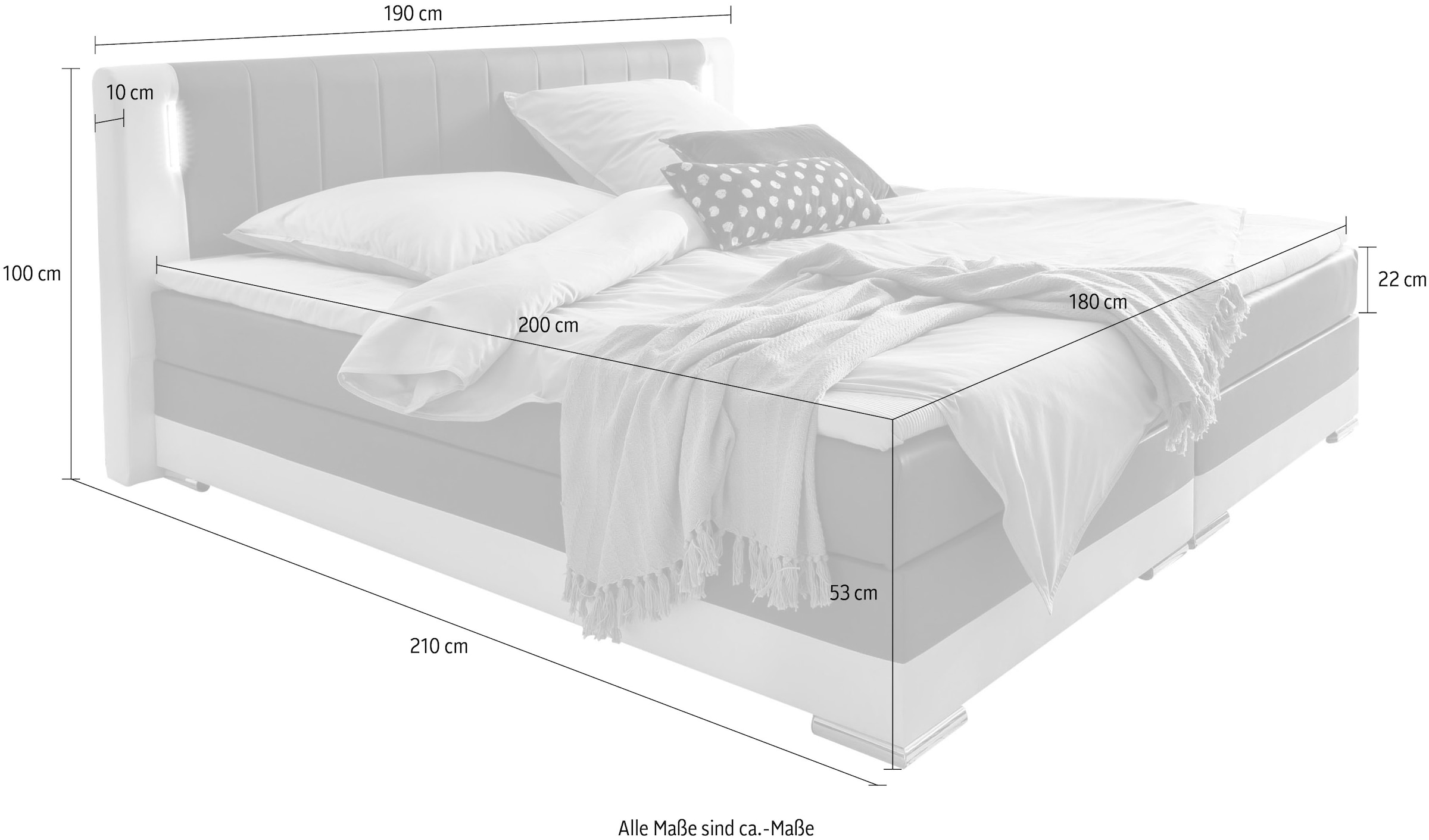 SalesFever Boxspringbett »Emmen Bett für luxuriösen Schlafkomfort« Lounge Bett: Komfort trifft auf LED-Kopfteilbeleuchtung