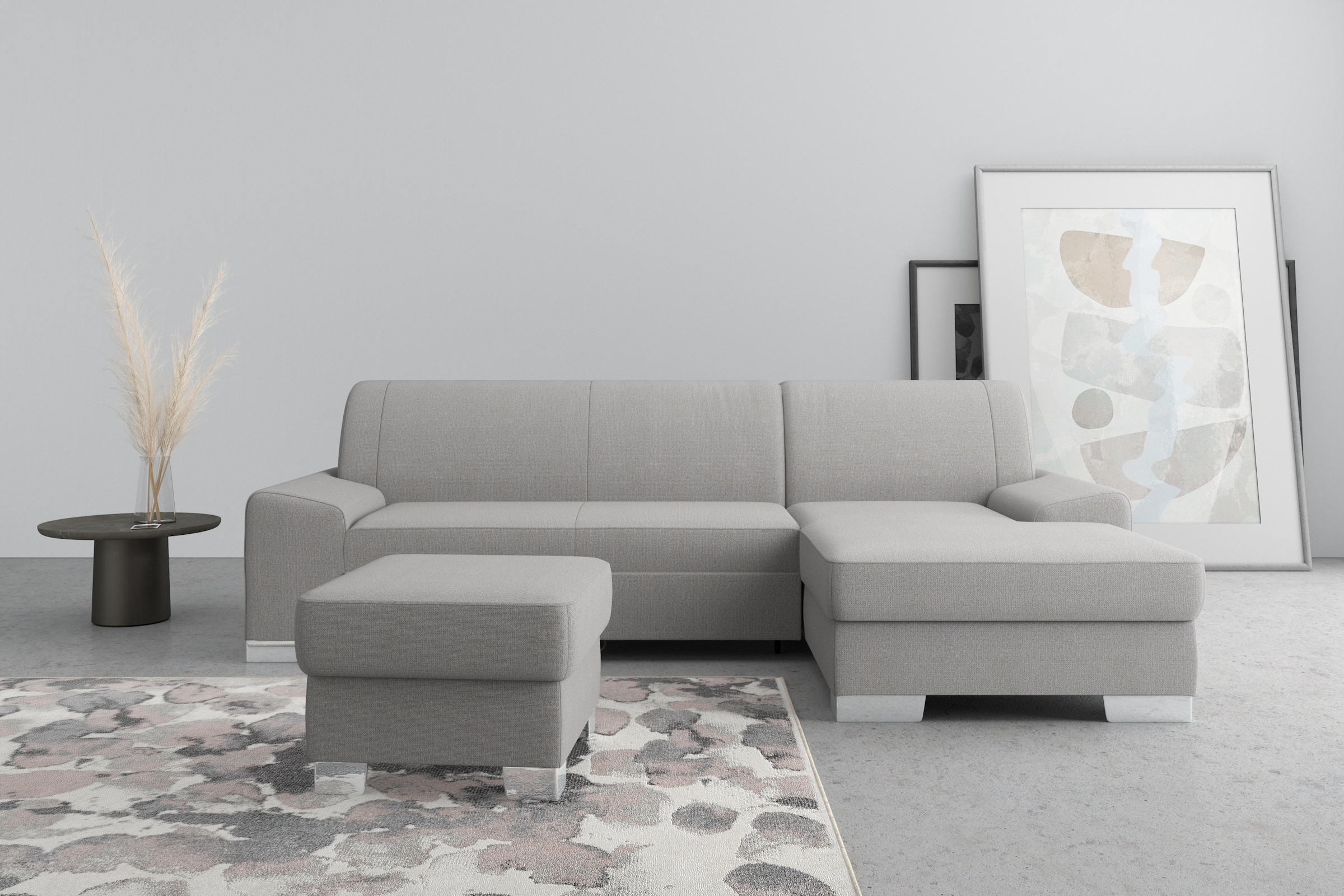 Image of DOMO collection Ecksofa "Anzio L-Form, whlw. Bettfunktion, Federkern, hochwertig, Breite 271 cm" Mit Bettfunktion, Recamiere rechts, Chenille-Struktur, grau