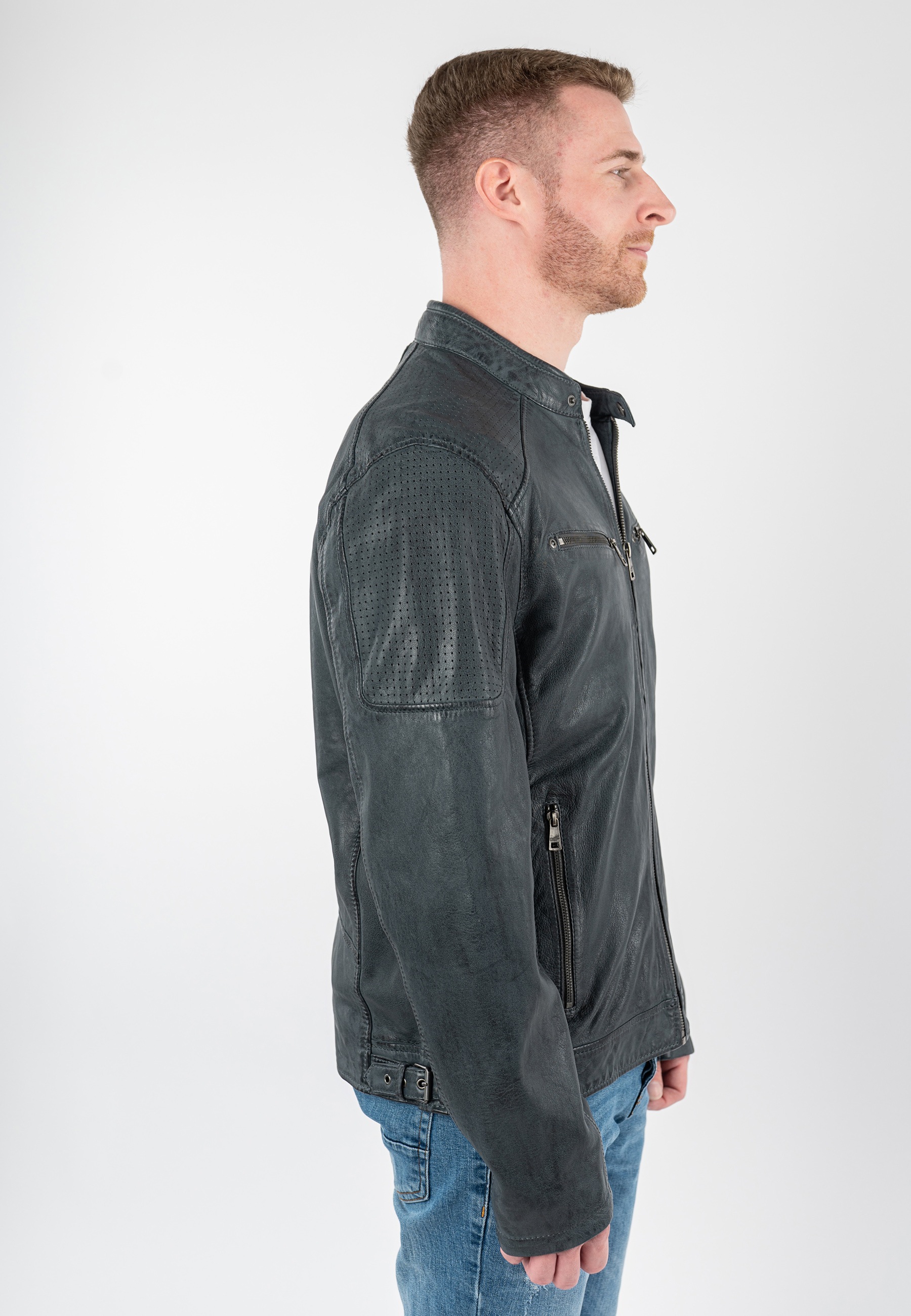 Mauritius Veste en cuir »MMBroum« mit Bikerkragen